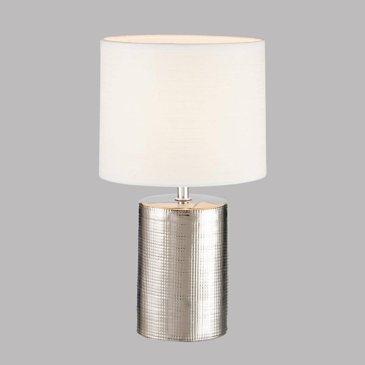 LAMPA STOŁOWA 50662 PRATA - kolor srebrny/biały, Modern, tkanina/ceramika (20/35cm) - Fischer & Honsel