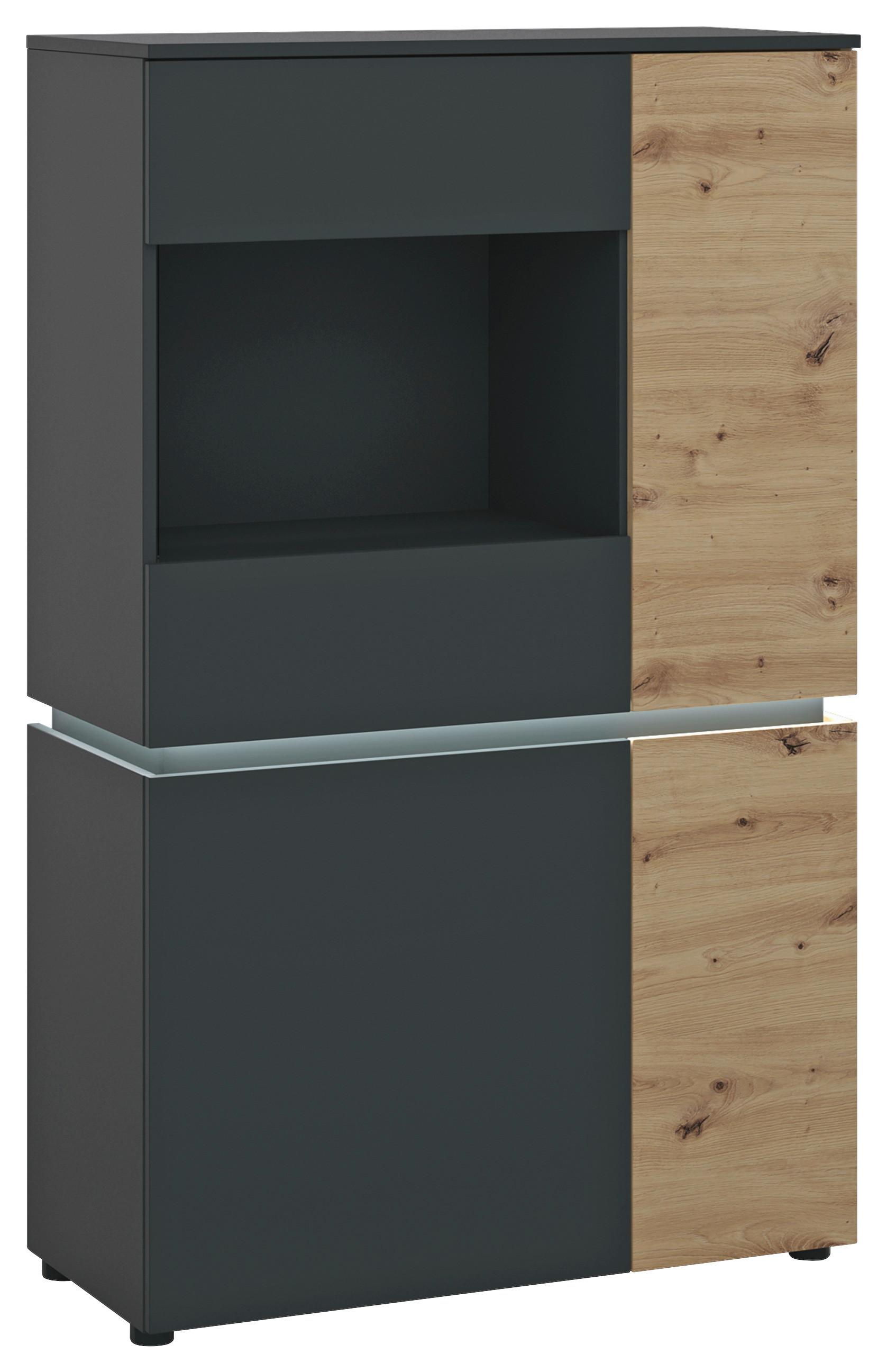 Vitrina Luci - siva/hrast Artisan, Trend, staklo/drvni materijal (90,4/146/40cm) - Modern Living