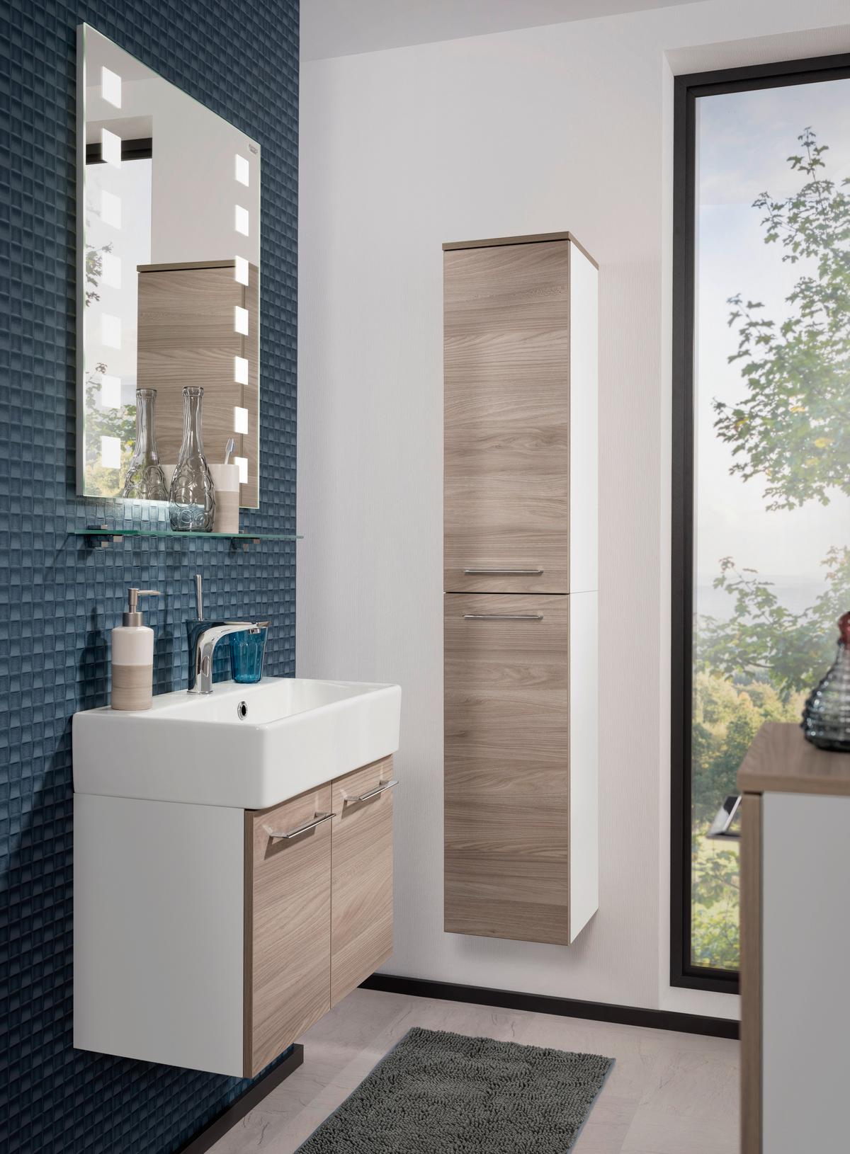 Midischrank "Lima" , esche - Chromfarben/Eschefarben, MODERN, Glas/Holzwerkstoff (30,5/81/32cm) - MID.YOU