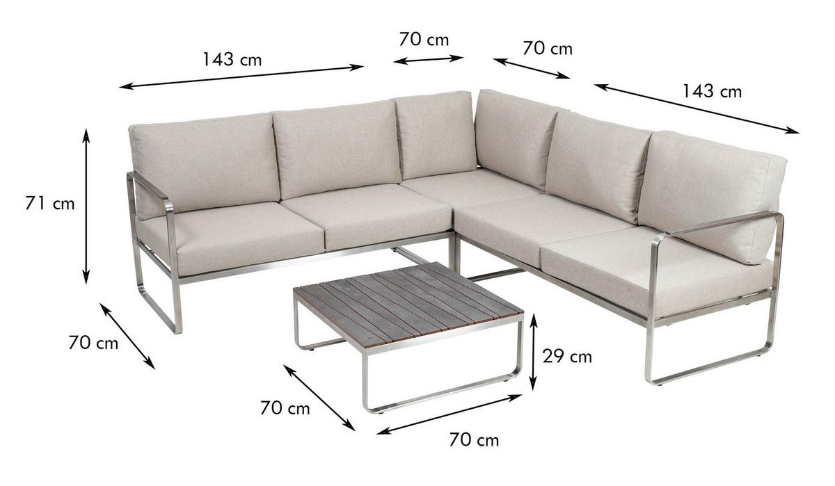 Loungegarnitur 3-tlg Sydney aus Edelstahl - Anthrazit/Beige, Basics, Kunststoff/Textil (143/71/70cm) - Gardenson