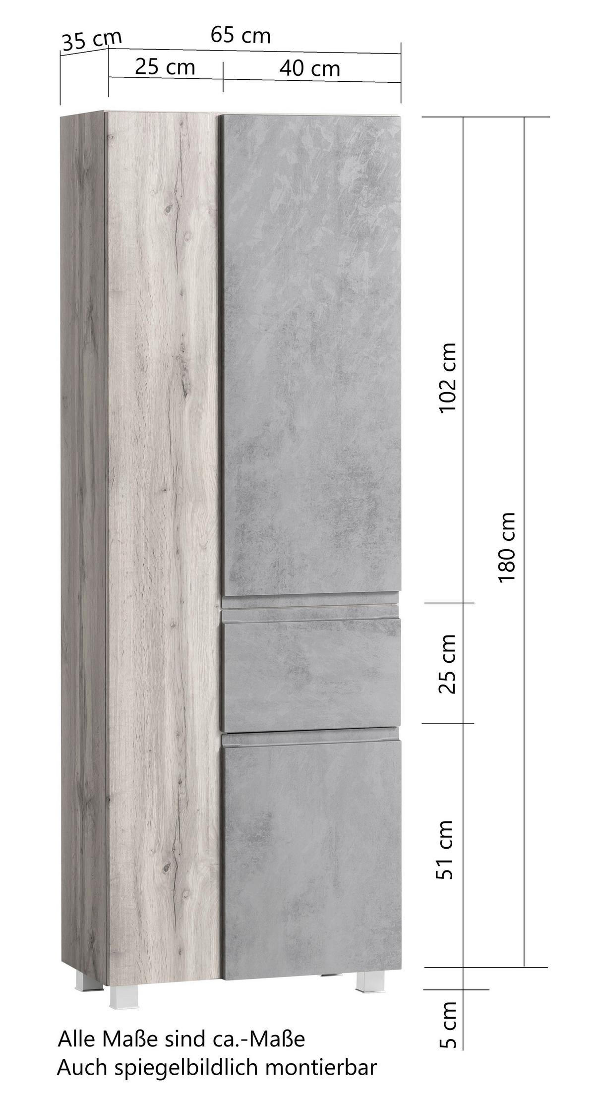 Hochschrank Varese ca. 65x180 cm Hellgrau/Eiche - Eiche Wotan/Hellgrau, MODERN, Holzwerkstoff (65/180/35cm) - Held