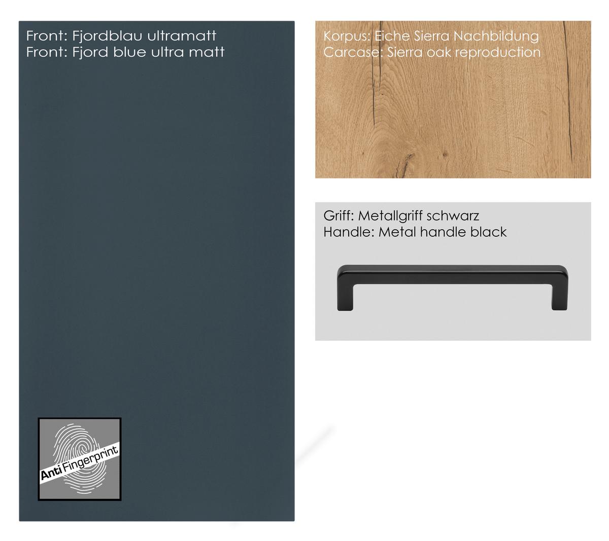 Spülenunterschrank Easytouch Blau - Blau/Eichefarben, MODERN, Holzwerkstoff/Metall (90/87/56cm) - Nobilia