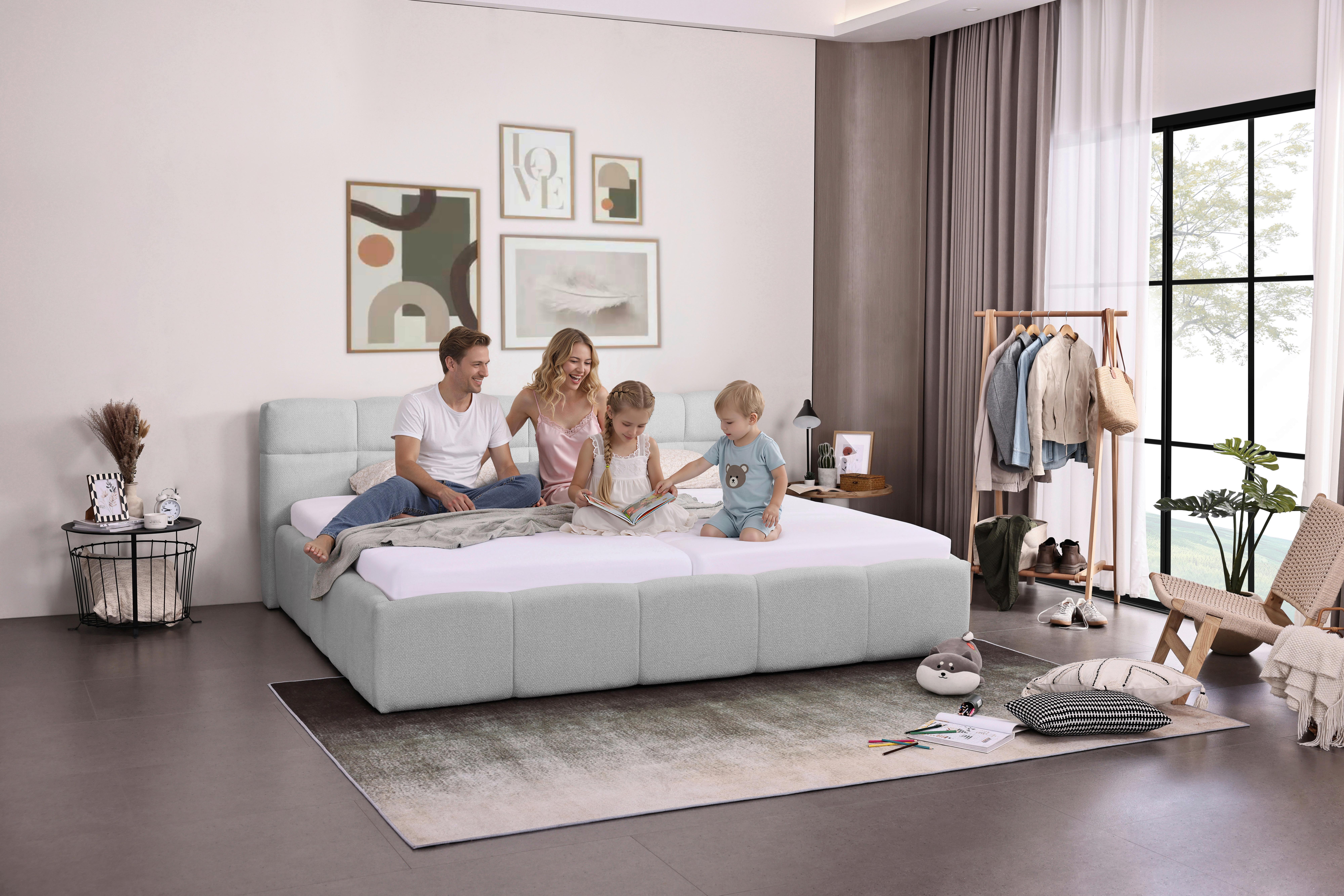 STOPPAD SÄNG ASCONA -EXKLUSIV- -BASED- - ljusgrå/svart, Klassisk, textil/plast (240/200cm) - Based