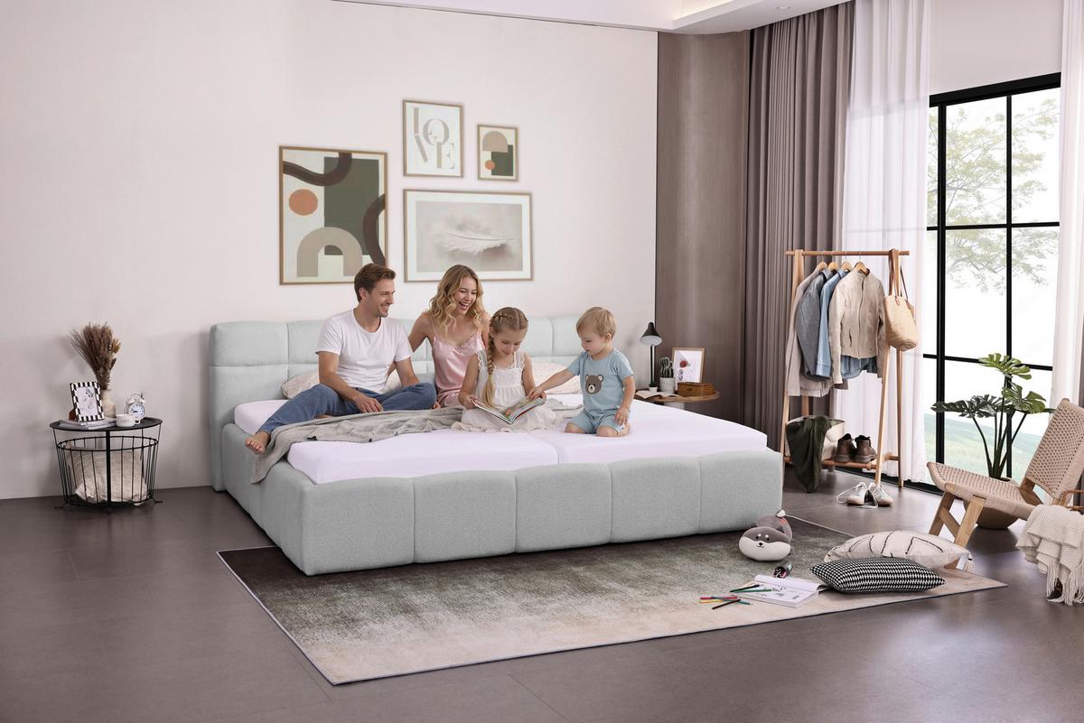 Polsterbett Ascona Hellgrau ca. 240x200cm - Hellgrau/Schwarz, KONVENTIONELL, Kunststoff/Textil (240/200cm) - Based