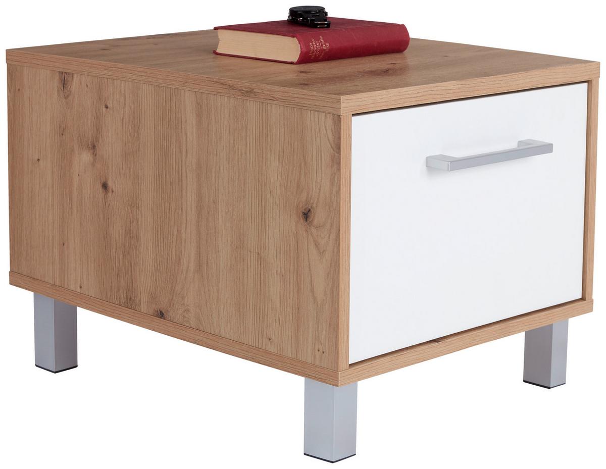 Noćni Ormarić Box - bijela/boje hrasta, Moderno, drvni materijal (50/37/50cm) - Modern Living