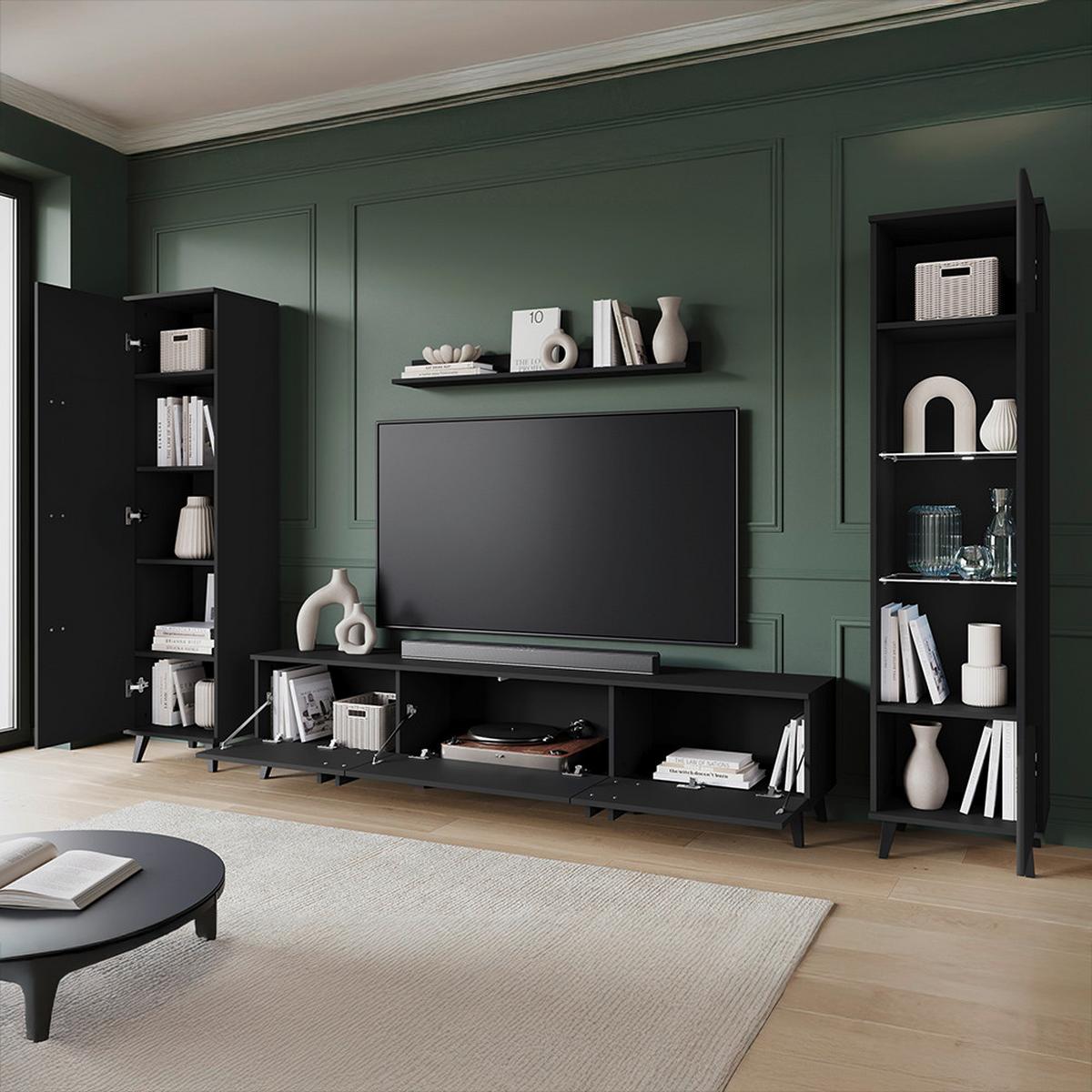 WOHNWAND HELSINKI 02 - Schwarz, Trend, Glas/Holzwerkstoff (260/159,5/33cm) - P & B