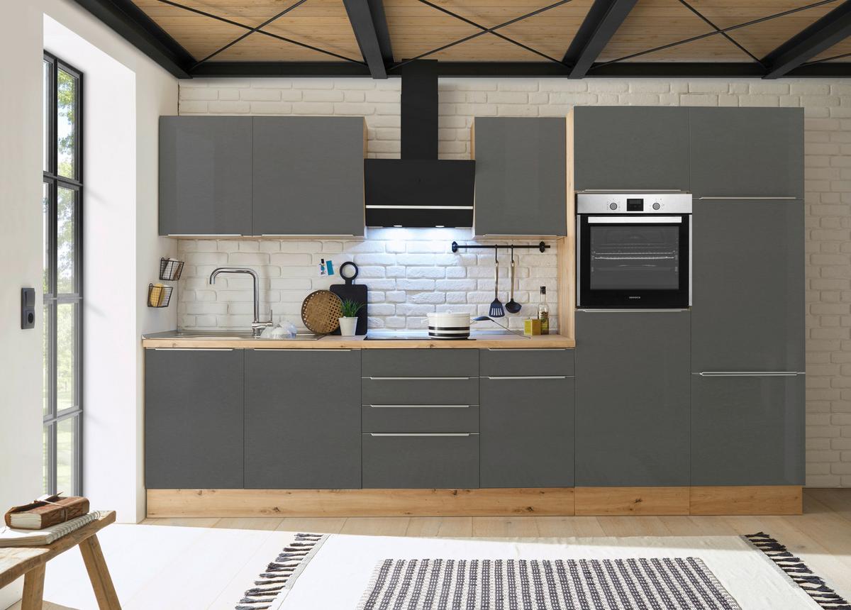 Küchenblock Marleen m. Geräten Grau B: ca. 340 cm - Anthrazit/Alufarben, LIFESTYLE, Holzwerkstoff/Kunststoff (340cm) - Respekta