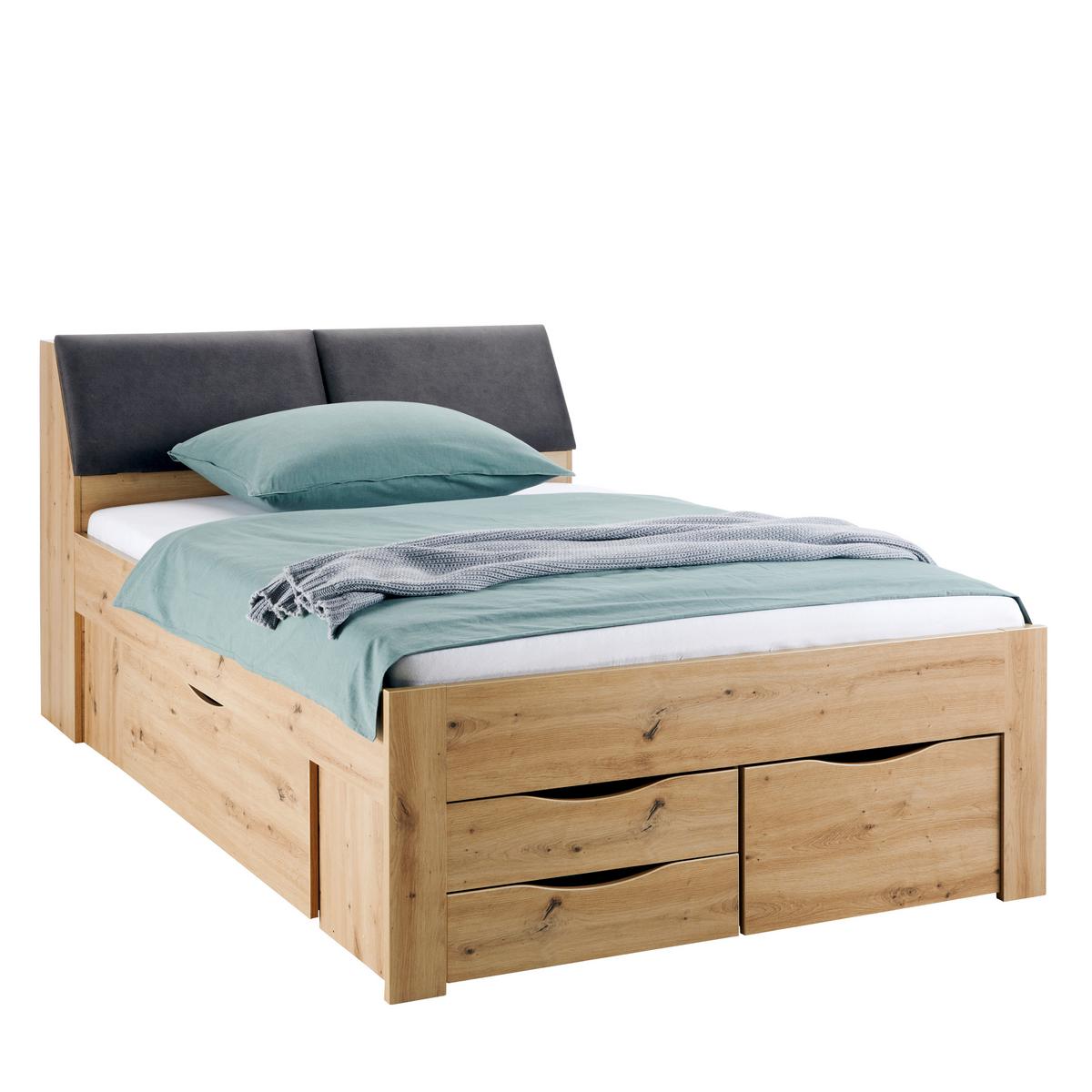 Stauraumbett in Eiche Artisan ca. 140x200cm - Eiche Artisan/Grau, Konventionell, Holzwerkstoff/Textil (140/200cm) - Mömax