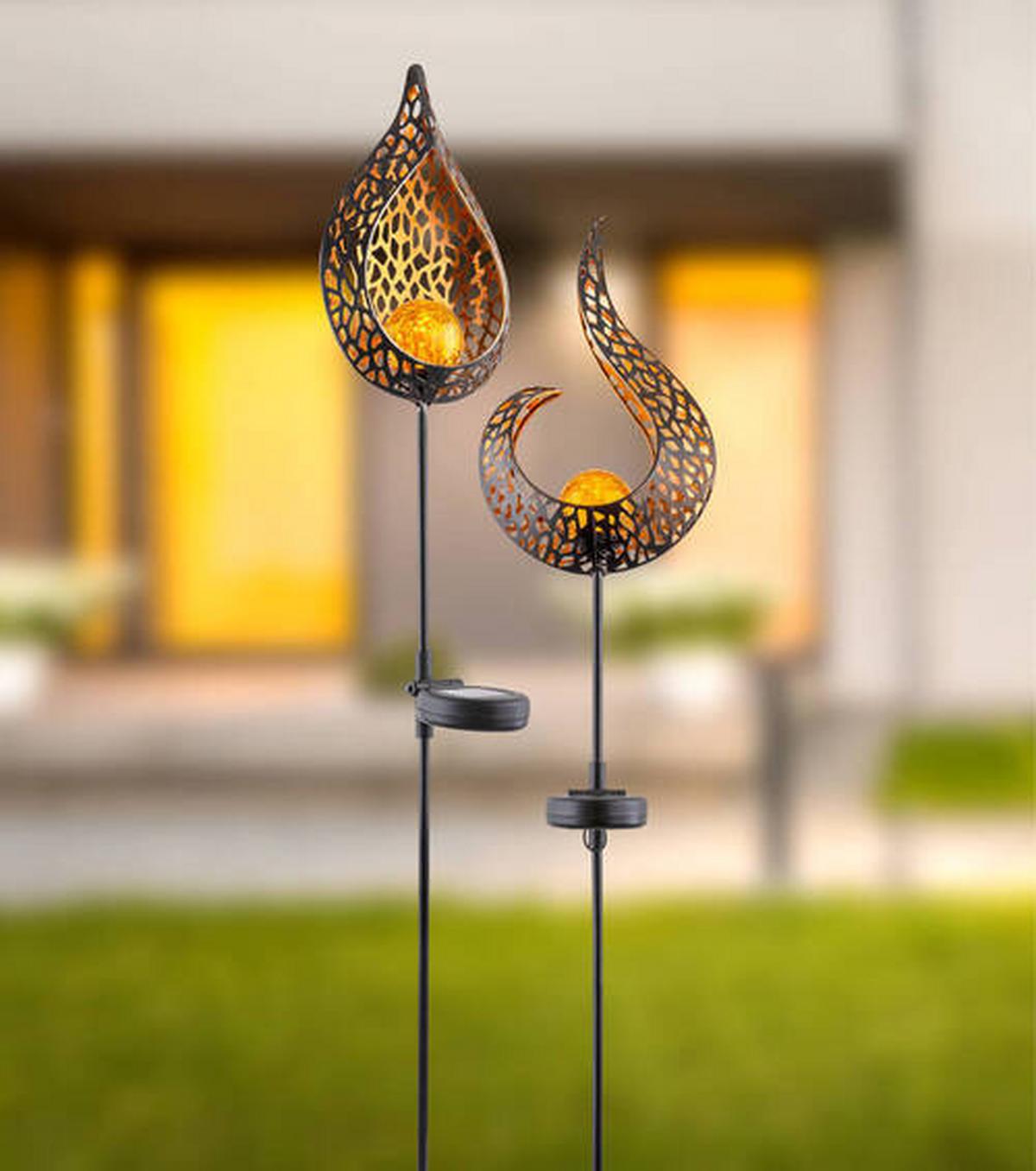 Solarna Svetilka Fuego, S Sijalko - zlate barve/rumena, Design, kovina/steklo (16,5/6,5/90cm) - Globo