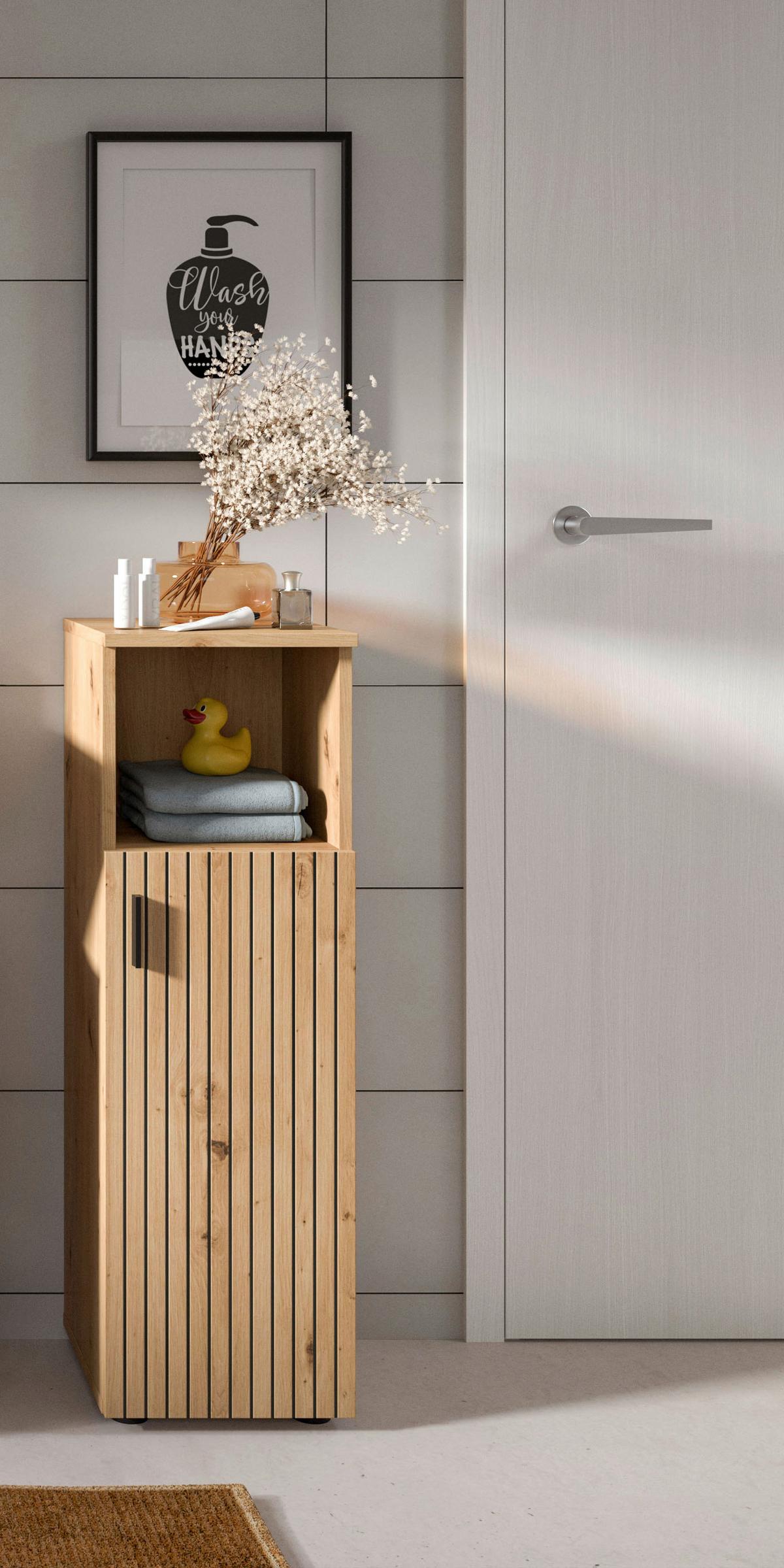 Srednje Visoka Omara Mone, Barva Hrasta - črna/hrast artisan, Basics, umetna masa/leseni material (30/95/30cm) - MID.YOU