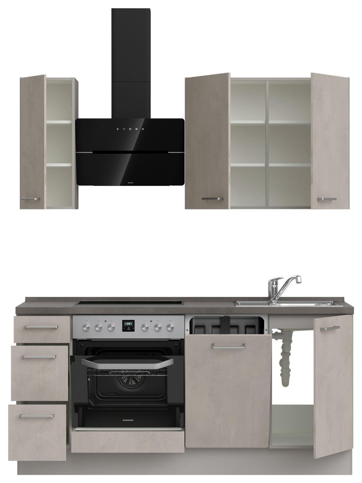 Küchenblock Riva High m. Geräte Grau - Schieferfarben/Edelstahlfarben, MODERN, Holzwerkstoff/Metall (180cm) - Nobilia