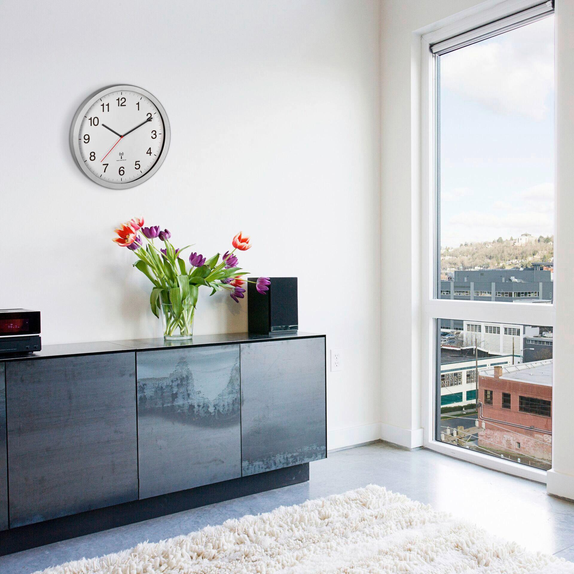 Funkuhr Wanduhr Silberfarben/Weiß - Silberfarben/Weiß, Basics, Kunststoff/Metall (40/5/40cm)