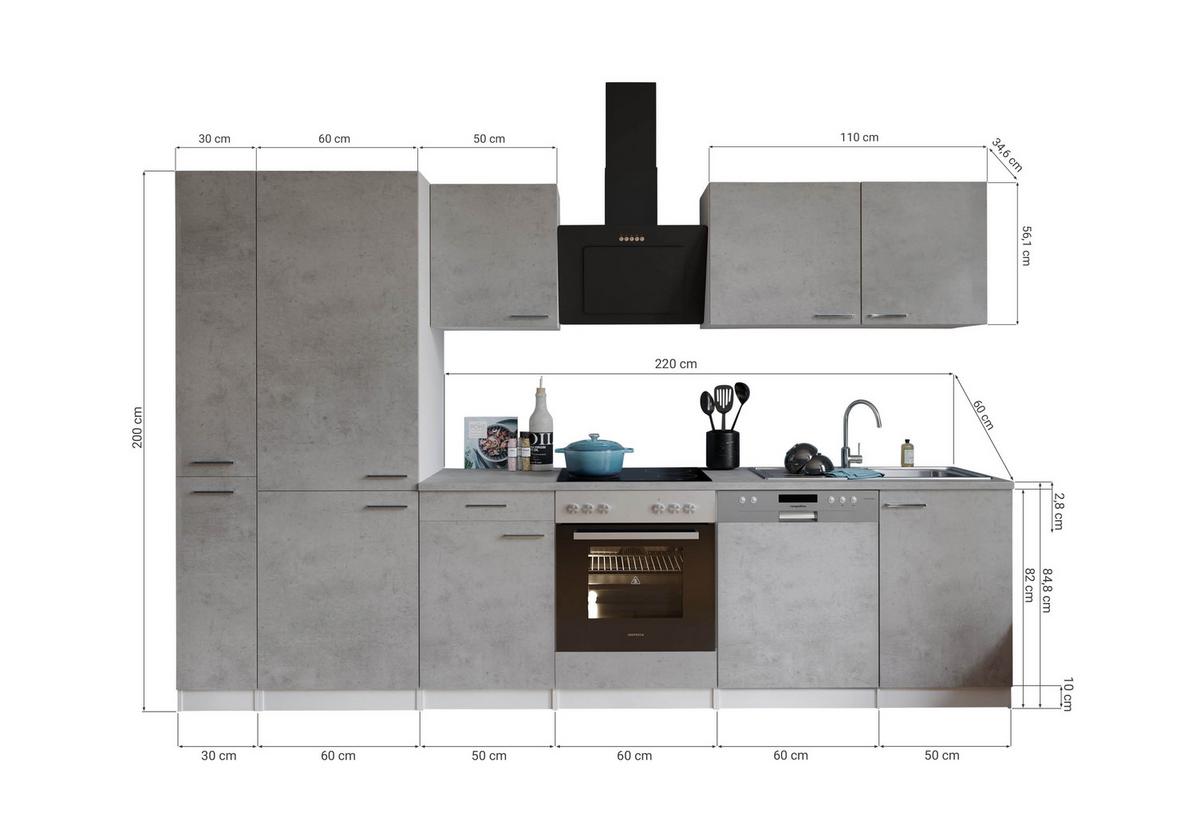 Kuhinjski Blok Z Aparati Malia, 310cm - barve nerjavečega jekla/siva, Basics, kovina/leseni material (310cm) - Respekta