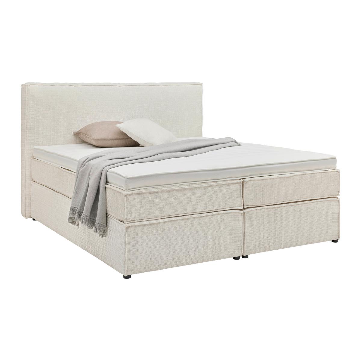 ŁÓŻKO BOXSPRING LION - beżowy/czarny, Konventionell, materiał drewnopochodny/tkanina (160/200cm) - Premium Living