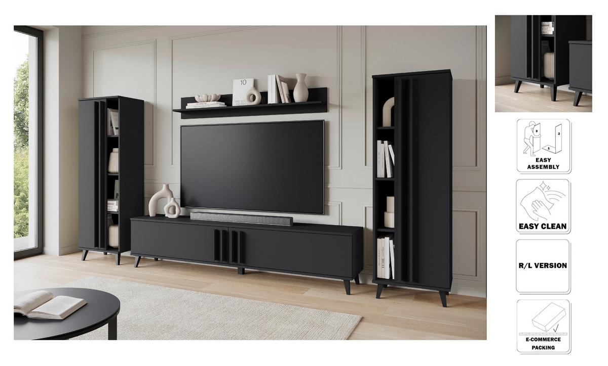 Dnevni Regal Helsinki 1, Črna, 4-Delno - črna, Trend, umetna masa/leseni material (270/140/33cm)