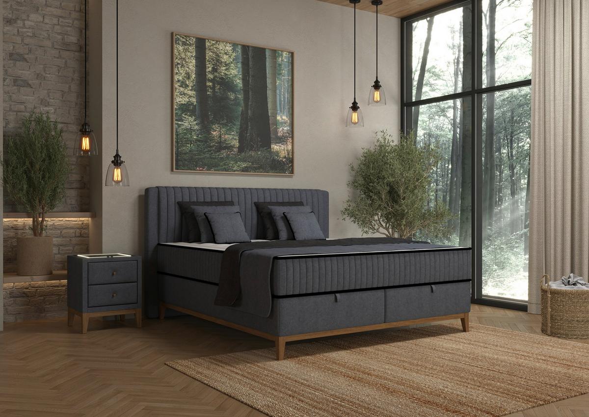 Bett Elena Blau ca. 160x200cm - Blau, KONVENTIONELL, Holz/Holzwerkstoff (160/200cm) - Sembella
