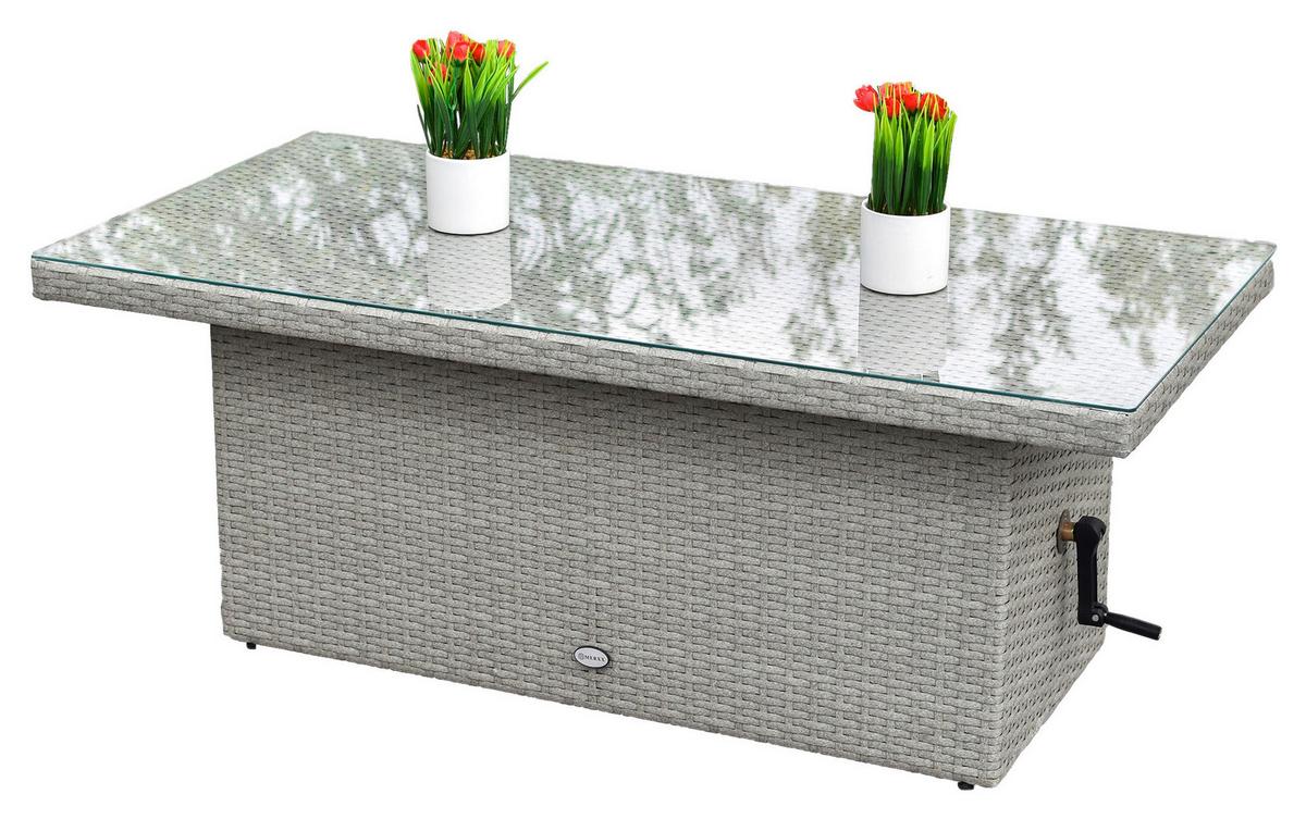 GARTENTISCH CHICAGO - Grau, MODERN, Glas/Kunststoff (120/60/46-68cm) - Gardenson