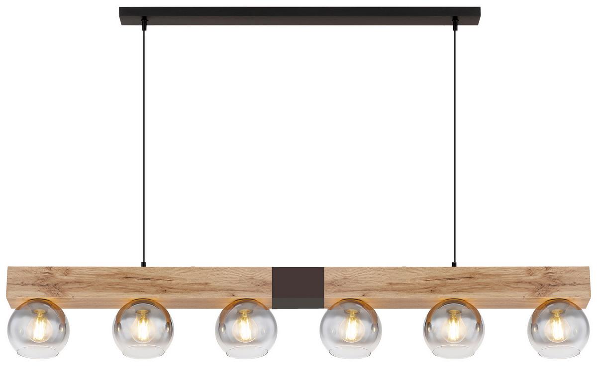 Hängeleuchte Moitas max. 40 Watt - Schwarz/Naturfarben, Natur, Glas/Holzwerkstoff (140/15/120cm) - Globo