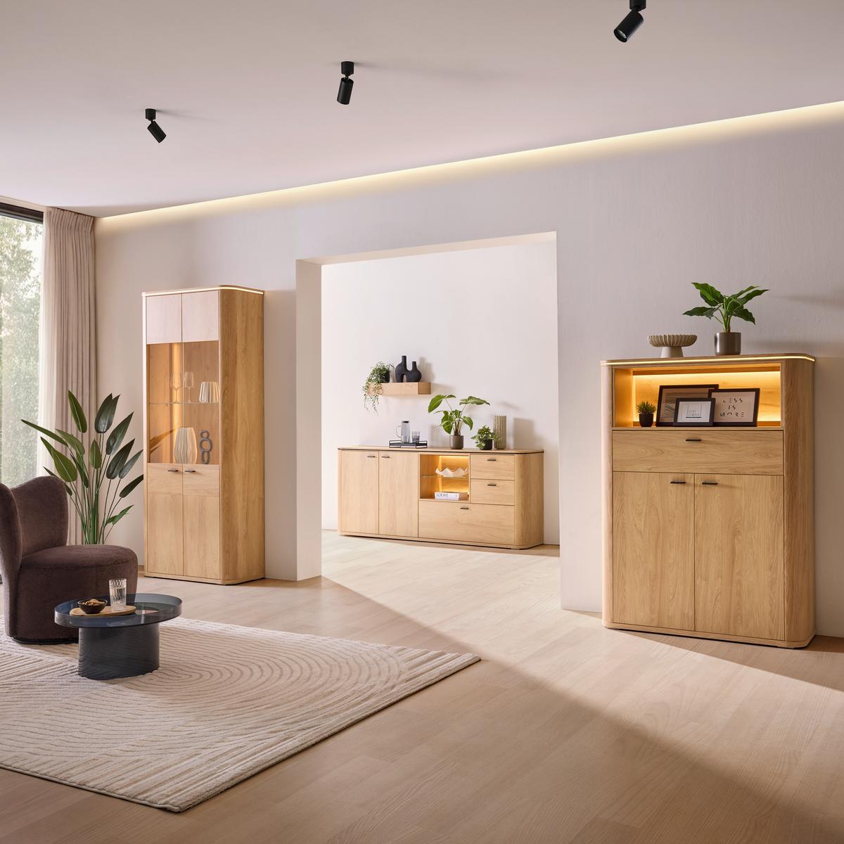 Vitrine Lagos Eichefarben - Eichefarben/Anthrazit, MODERN, Glas/Holzwerkstoff (89,2/209,5/37,5cm) - Premium Living