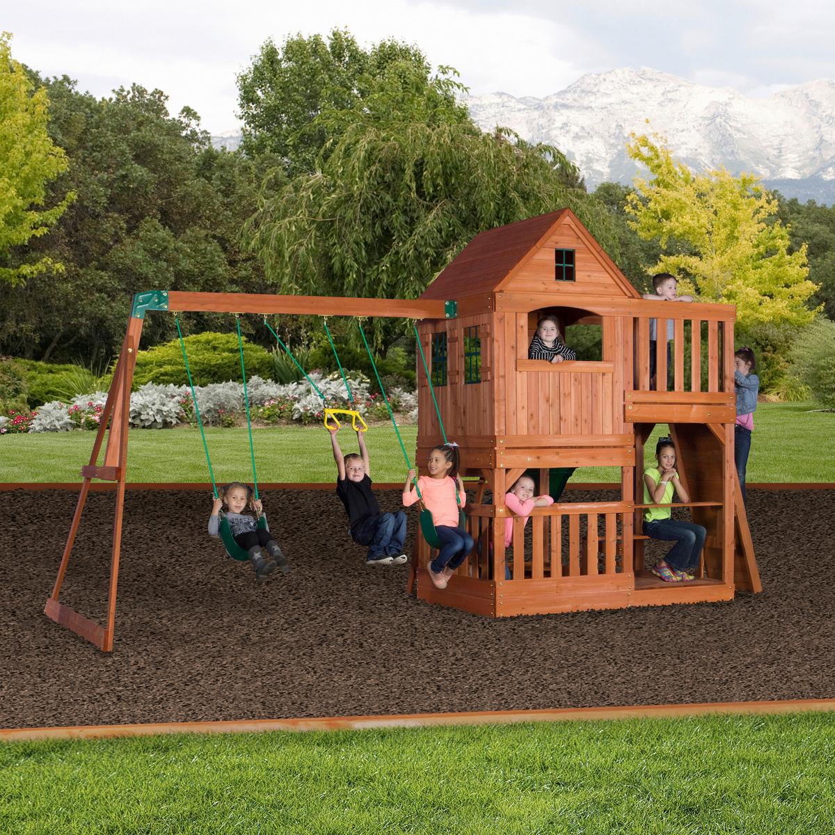 Spielturm B1808058 aus Zeder Massiv - Braun/Grün, KONVENTIONELL, Holz (537,2/290/409cm) - Ambia Garden