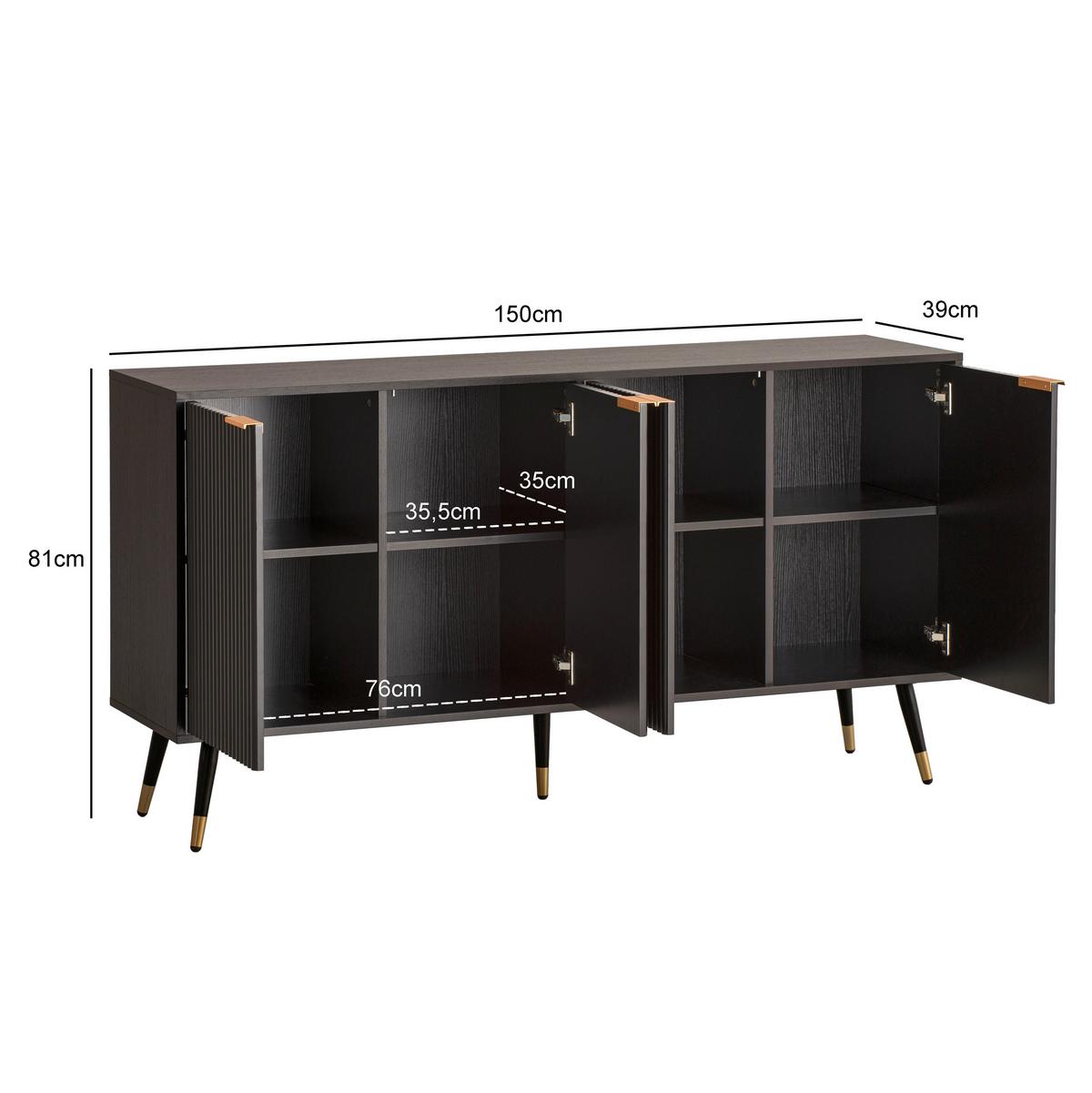 SIDEBOARD WL6.885 - Goldfarben/Schwarz, Design, Holzwerkstoff/Metall (150/81/39cm) - MID.YOU