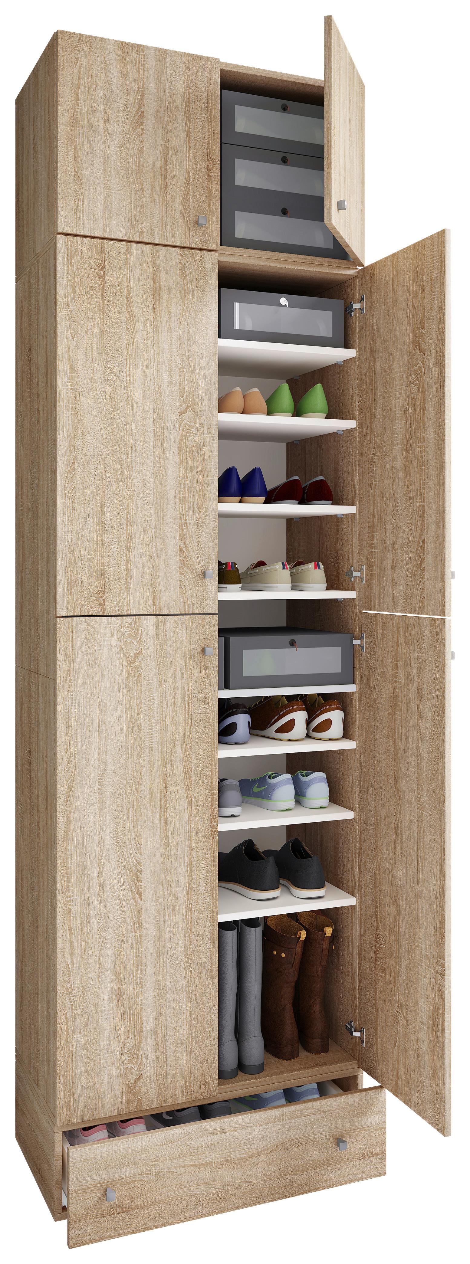 Schuhschrank Lona XXL ca.70x240x39cm Eiche Dekor - Schwarz/Grau, MODERN, Holzwerkstoff/Kunststoff (70/240/39cm) - MID.YOU