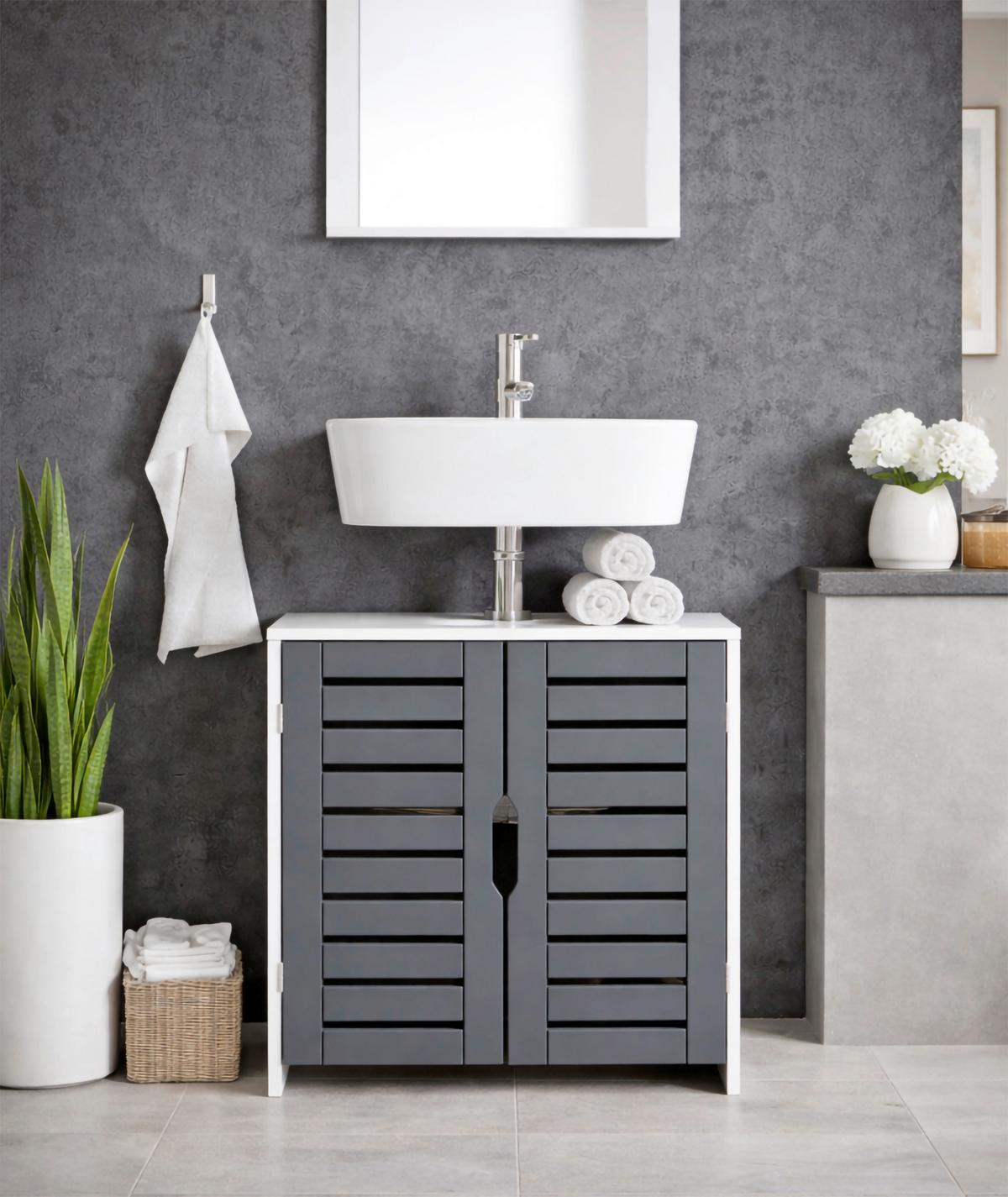 Waschbeckenunterschrank Flonali - Weiss/Anthrazit, Trend, Holzwerkstoff (60/60/29cm) - MID.YOU