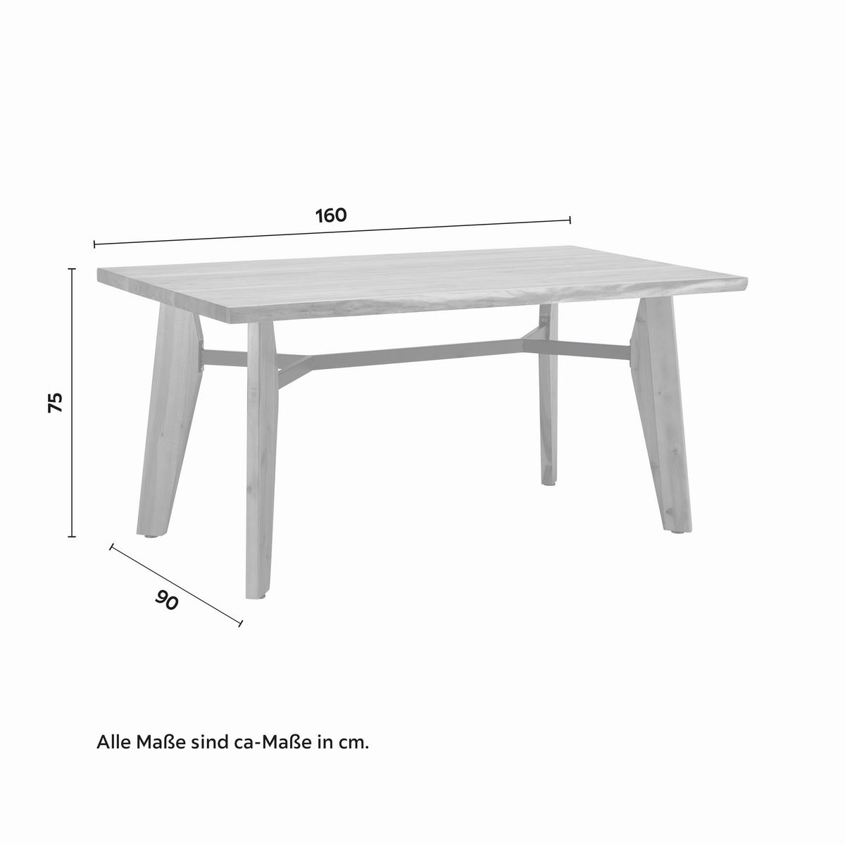 Esstisch Jasper in Holz Akazie massiv dunkel ca. 160x90 cm - Schwarz/Akaziefarben, MODERN, Holz/Metall (160/90/75cm) - Bessagi Home