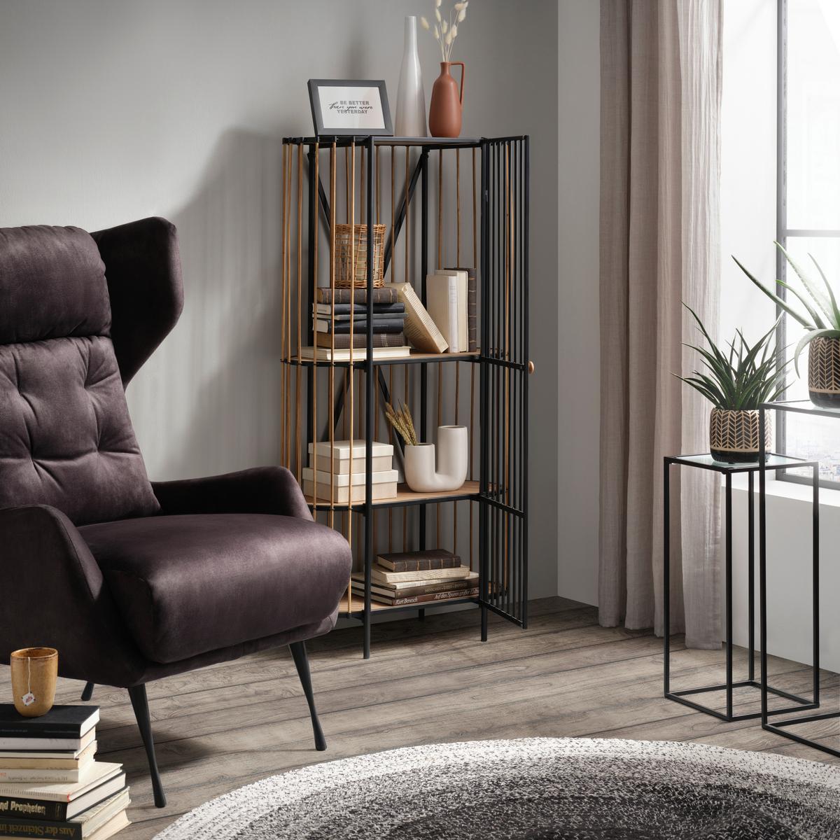 Polc Bamboo - natúr/fekete, Lifestyle, faalapú anyag/természetes anyagok (67/132/32cm) - Premium Living