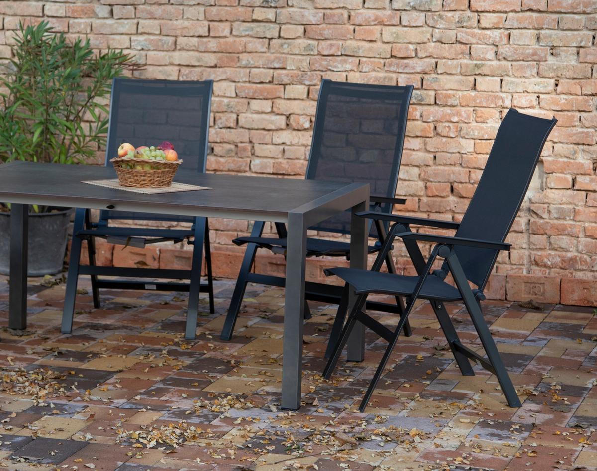 Gartengarnitur Uran 5-Teilig Metall/Textil/Holzwerkstoff - Anthrazit/Schwarz, Basics, Holzwerkstoff/Textil (160+60/98/74cm) - Acamp