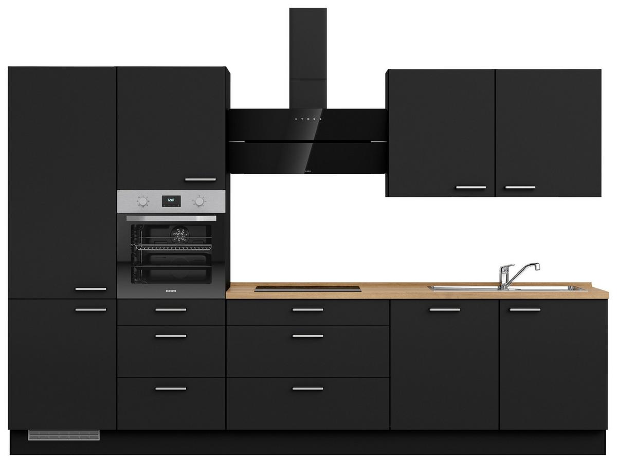 Küchenblock Touch High m. Geräten Schwarz - Edelstahlfarben/Eichefarben, MODERN, Holzwerkstoff/Metall (330cm) - Nobilia