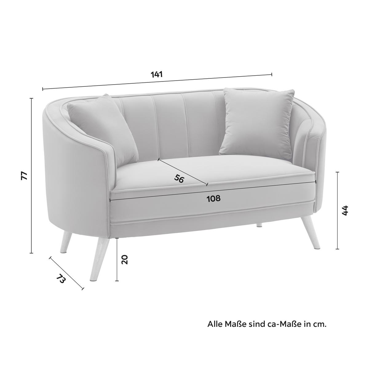 Sofa Hope Grau Samt - Naturfarben/Grau, Modern, Holz/Textil (141/77/73cm) - Bessagi Home