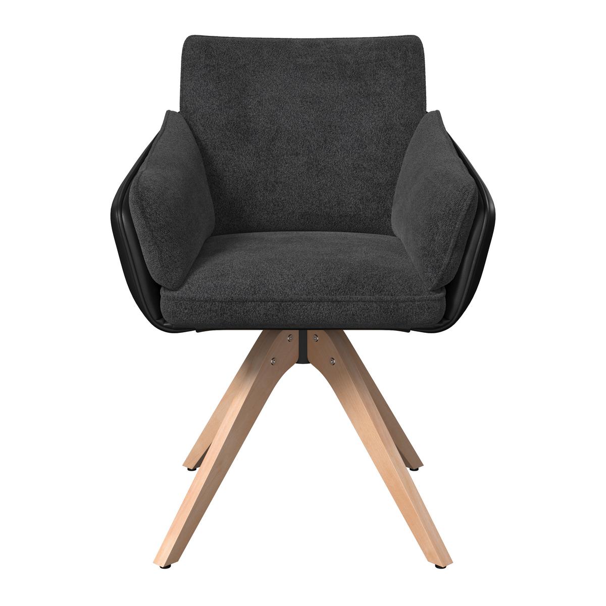 Armlehnstuhl Alja Dunkelgrau Bouclé/Mikrofaser Drehbar - Dunkelgrau/Buchefarben, MODERN, Holz/Textil (66/89/62cm) - Bessagi Home