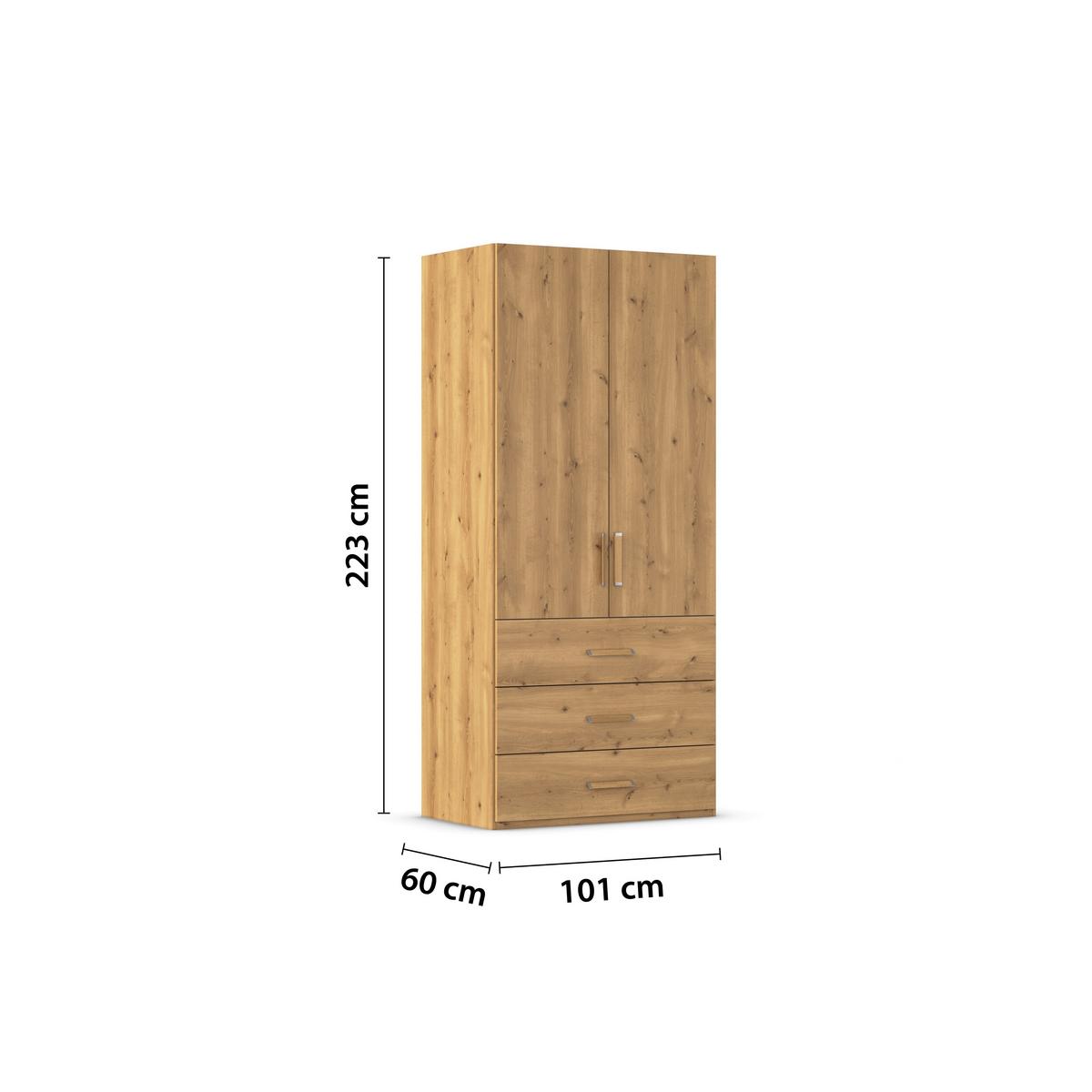 Omara S Klasičnimi Vrati Evelyn, Barva Hrasta - barve hrasta, Design, umetna masa/leseni material (101/223/60cm) - Novel