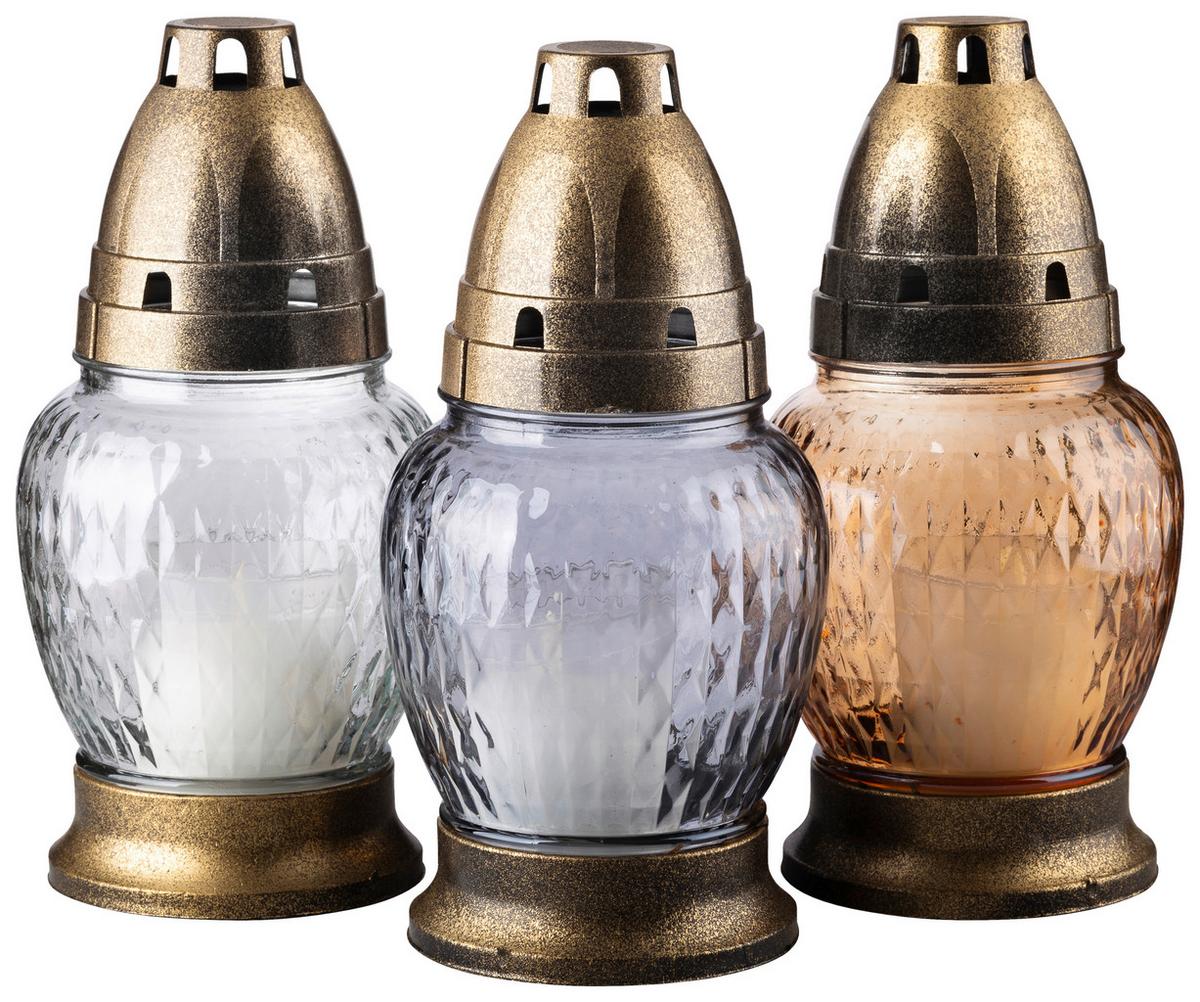 Temetői Mécses Lights-2 - borostyánszínű/szürke, üveg/fém