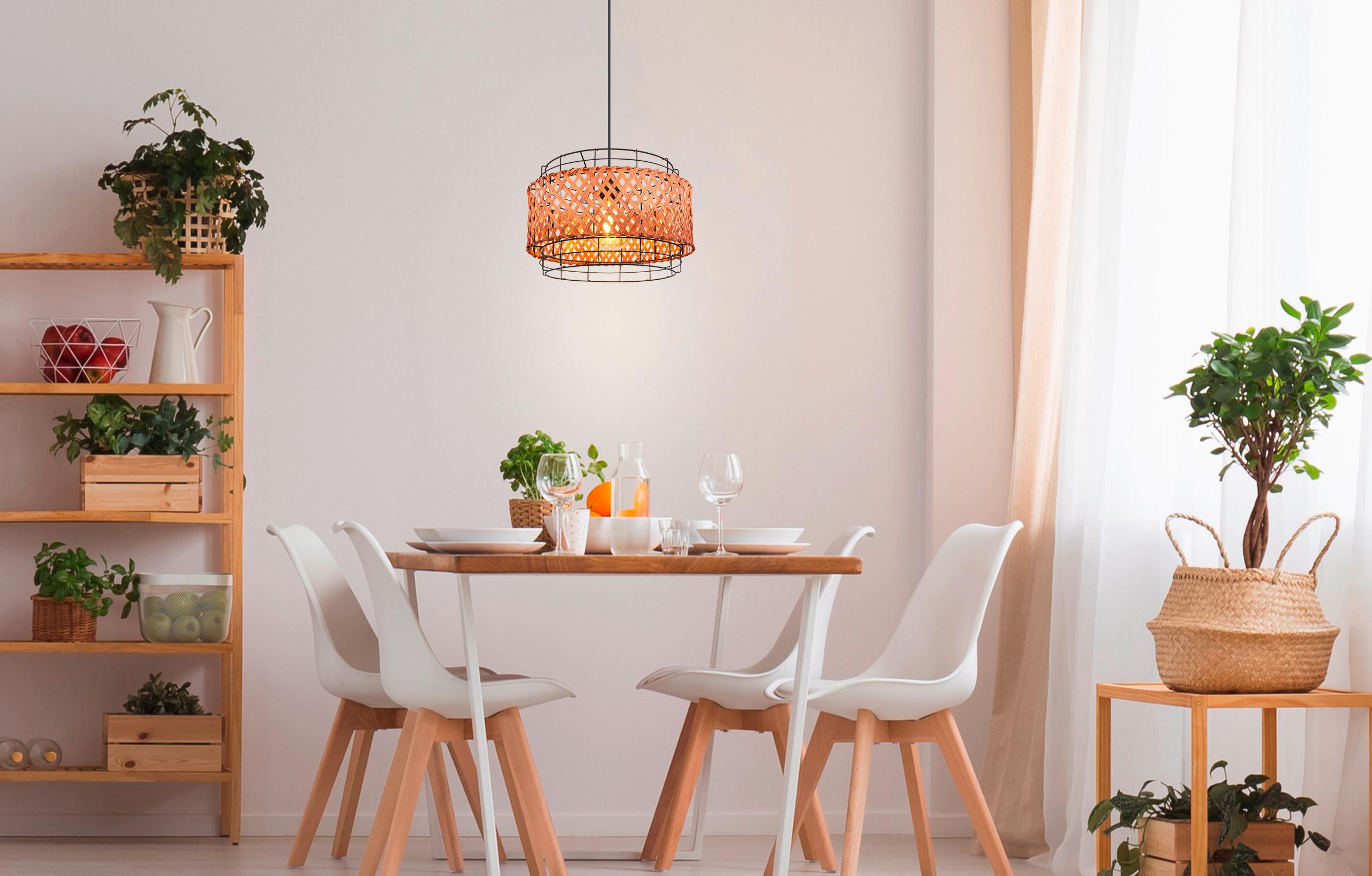 Hängeleuchte Gina in Schwarz max. 40 Watt - Dunkelbraun/Schwarz, Basics, Naturmaterialien/Metall (35/120cm) - Globo