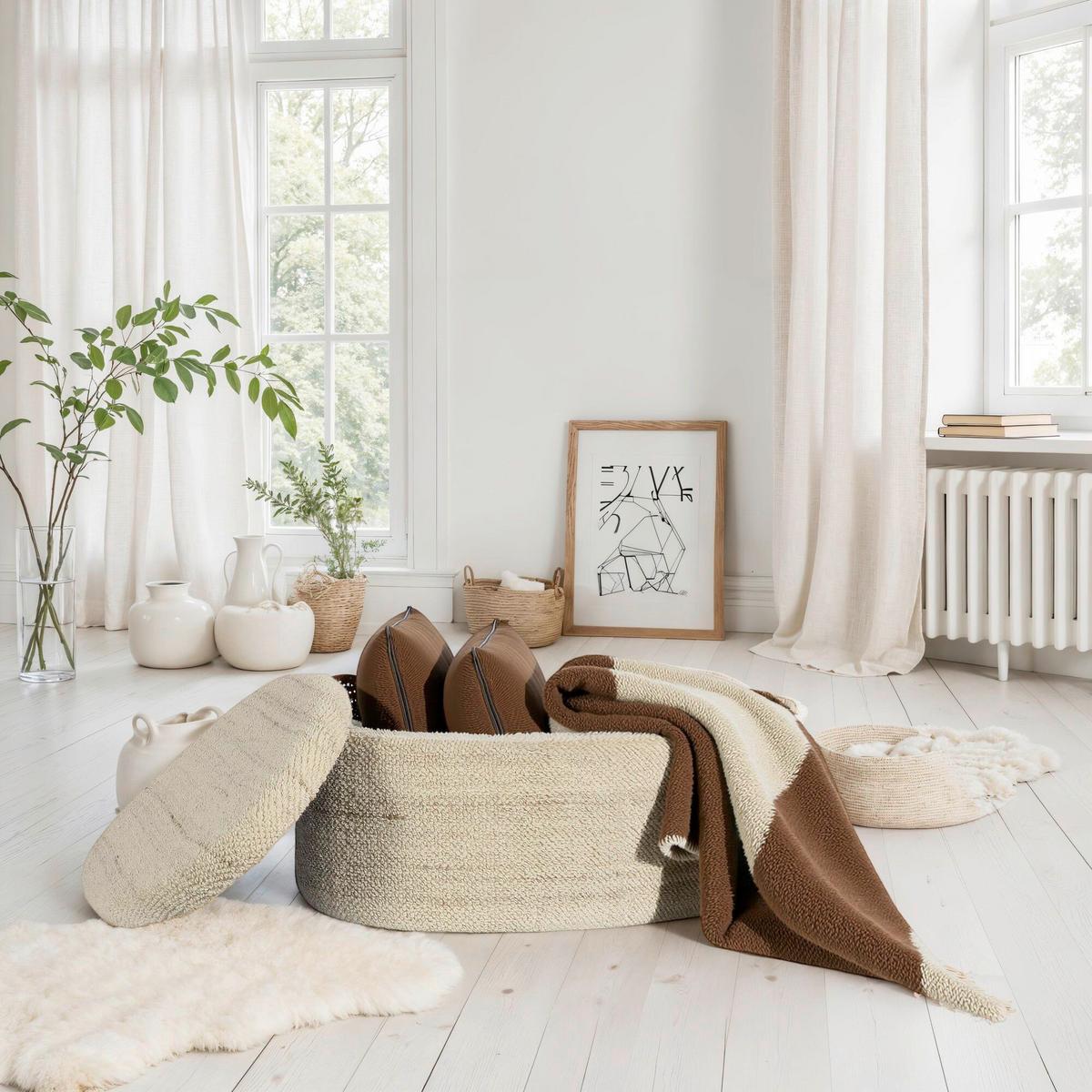 HOCKERBANK SITZHOCKER WOLLE - Beige, Design, Textil (81/40/62cm) - MID.YOU