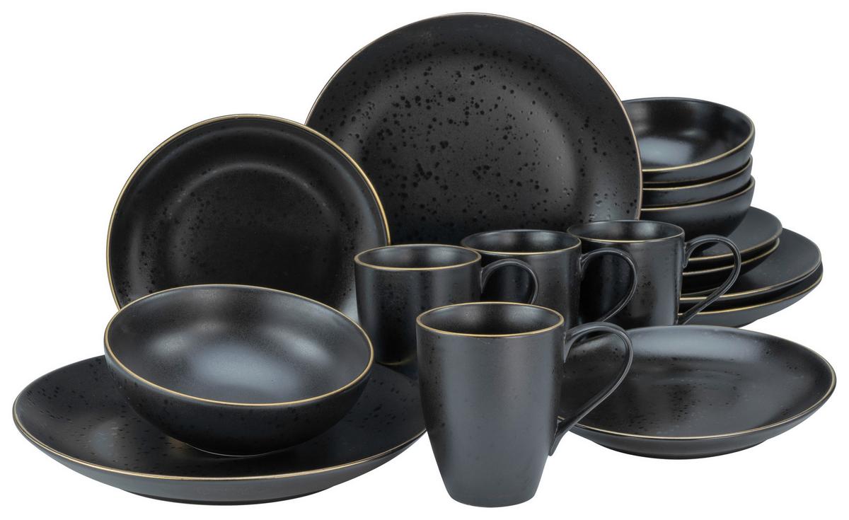 Kombiservice Industrial in Schwarz, 16-teilig - Schwarz, KONVENTIONELL, Keramik (34/31/33cm) - Creatable