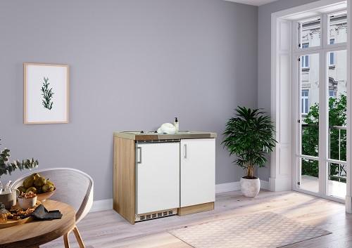 Miniküche Weiss/Eiche Sonoma m. Geräten B: ca. 100cm - Edelstahlfarben/Weiß, MODERN, Holzwerkstoff/Kunststoff (100cm) - Respekta
