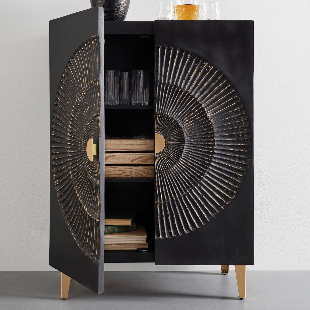 Highboard Sunny SUNNY -STUDIO- - Goldfarben/Schwarz, Lifestyle, Holz/Metall (80/116/42cm) - Premium Living