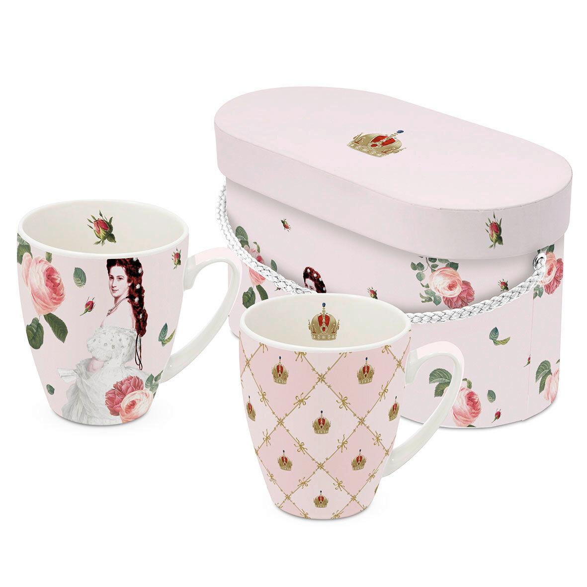 Kaffeebecherset Sisi Rosa/Weiß ca. 350ml 2er Set - Rosa/Weiß, ROMANTIK / LANDHAUS, Keramik (10,8/9.5cm) - PPD