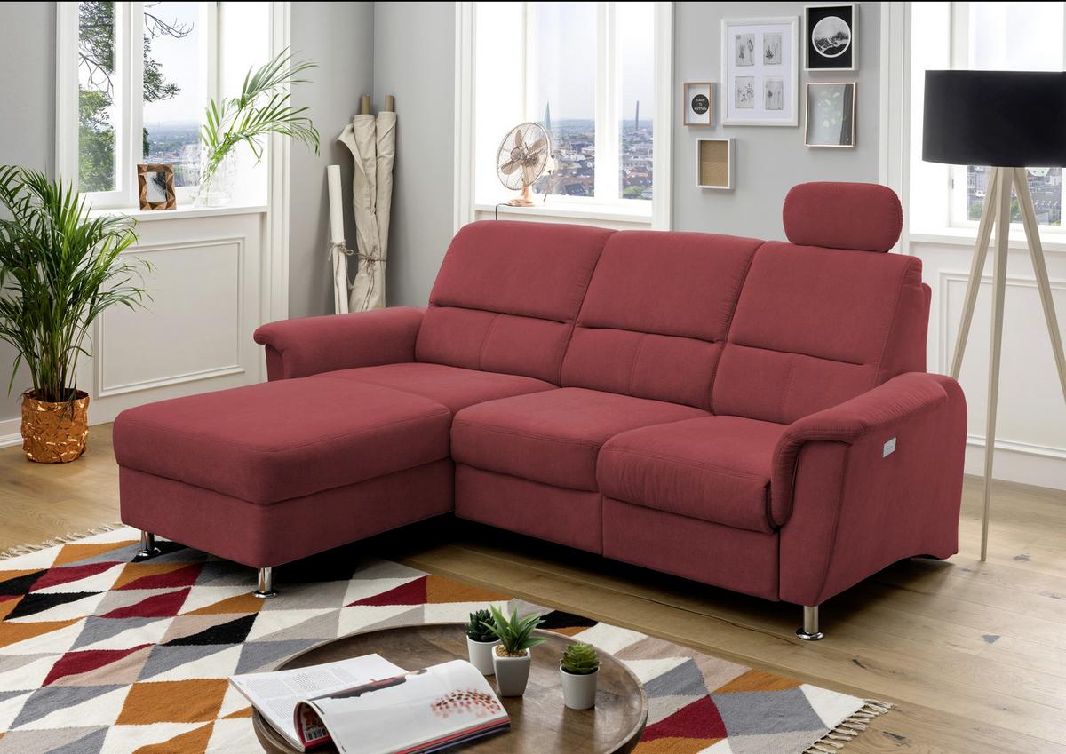 Ecksofa Parole Rot USB Anschluss Mikrof. - Chromfarben/Rot, MODERN, Textil/Metall (165/231cm) - Livetastic