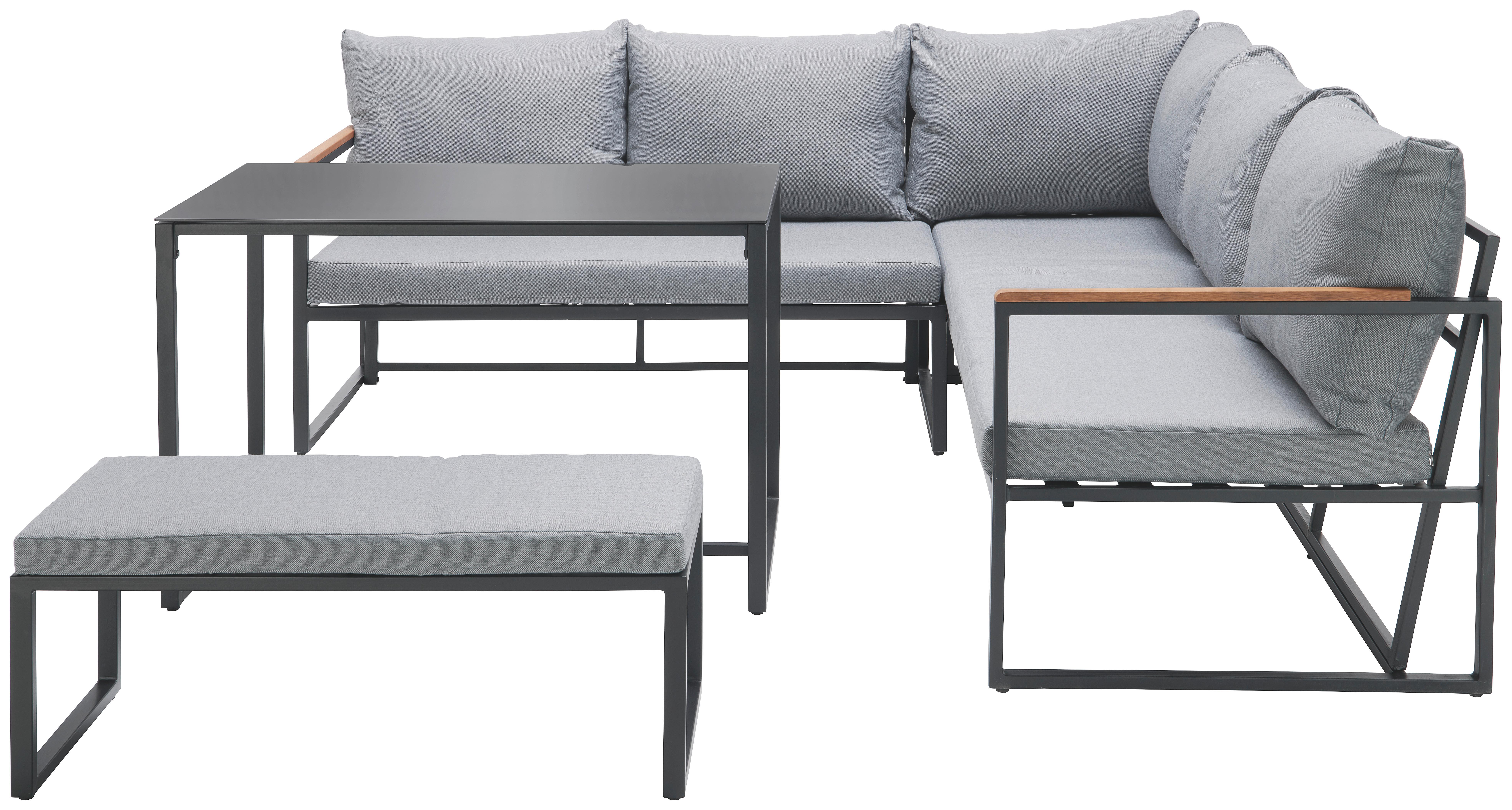 Lounge Garnitúra Kanada - Szürke/Fekete, modern, Üveg/Fa (206/206cm) - Modern Living