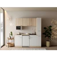 Küchenblock Ingrid m. Geräten Weiß - Eichefarben/Alufarben, Design, Holzwerkstoff/Kunststoff (180cm) - Respekta