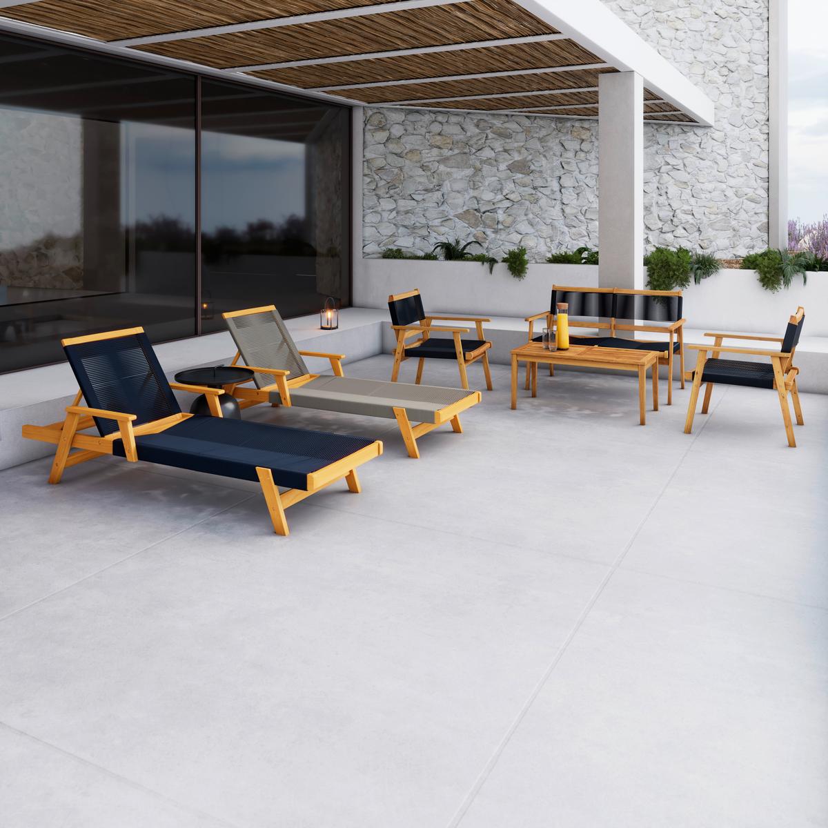 Loungegarnitur Enrica Schwarz/Akazie Rope - Schwarz/Akaziefarben, MODERN, Holz/Kunststoff (120/84/70cm) - Bessagi Garden