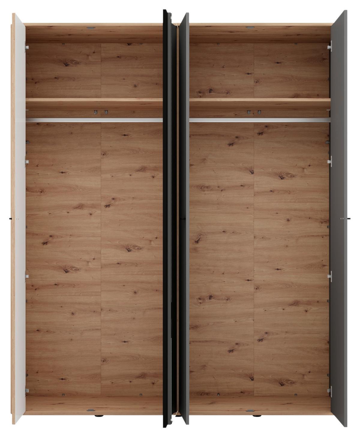 Ruhásszekrény Sinop - grafitszürke/fekete, Modern, faalapú anyag/üveg (179,5/210,5/56cm)