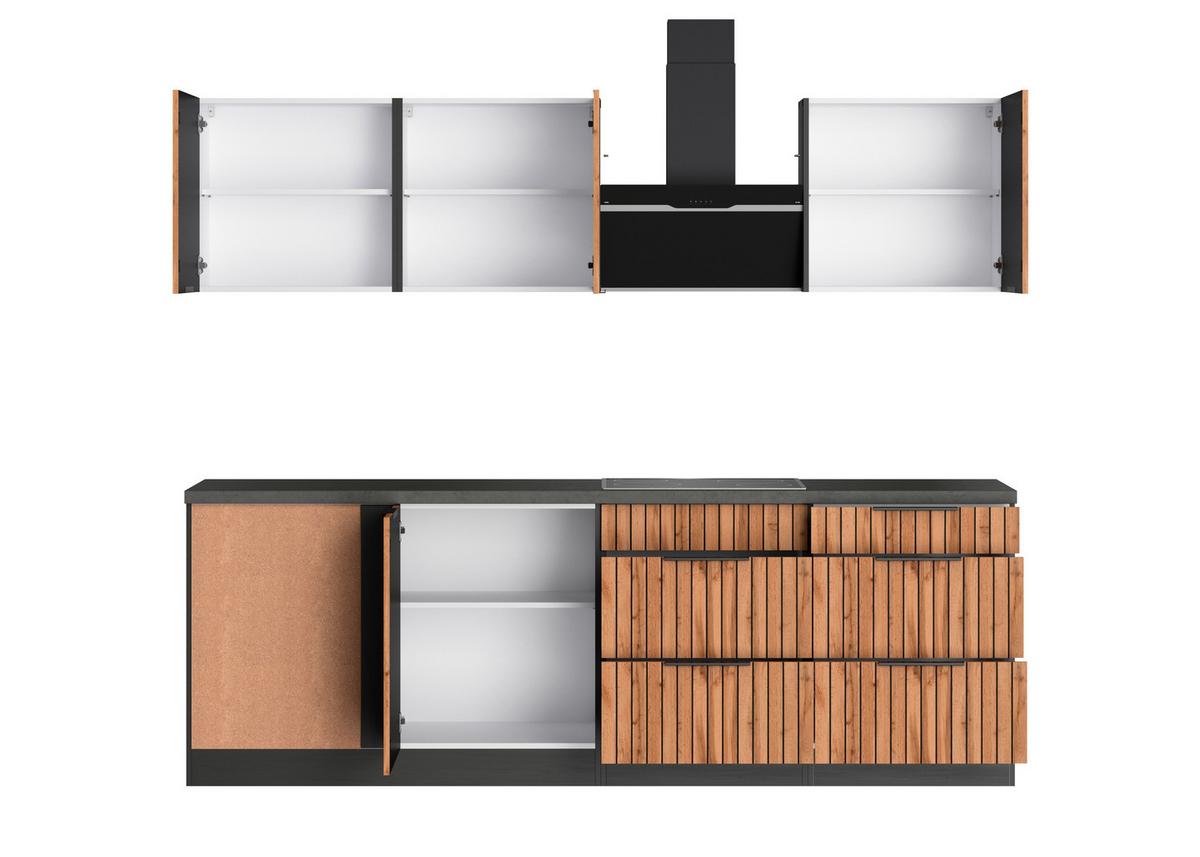 Eckküche Liverpool m. Geräte ca. 240x240cm Graphit/Eiche - Schieferfarben/Eiche Wotan, Basics, Holzwerkstoff/Metall (240/240cm) - Held