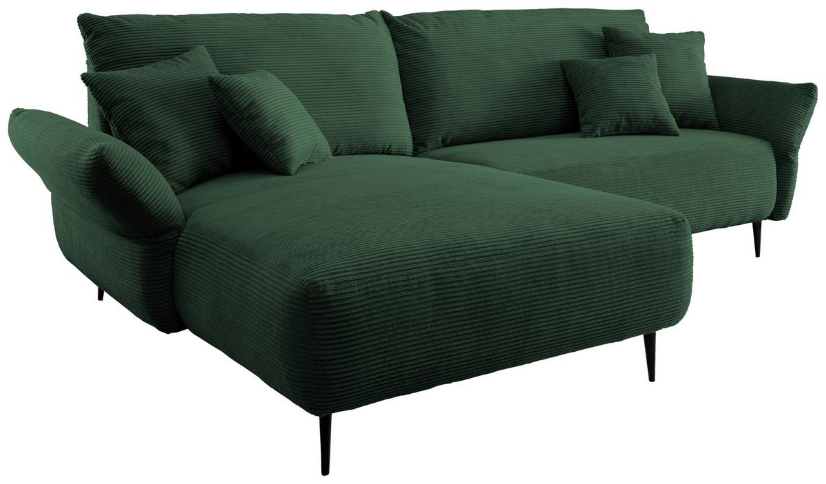 Ecksofa Vanilla Dunkelgrün Cord - Dunkelgrün/Schwarz, Design, Textil/Metall (178/264-302cm) - Livetastic