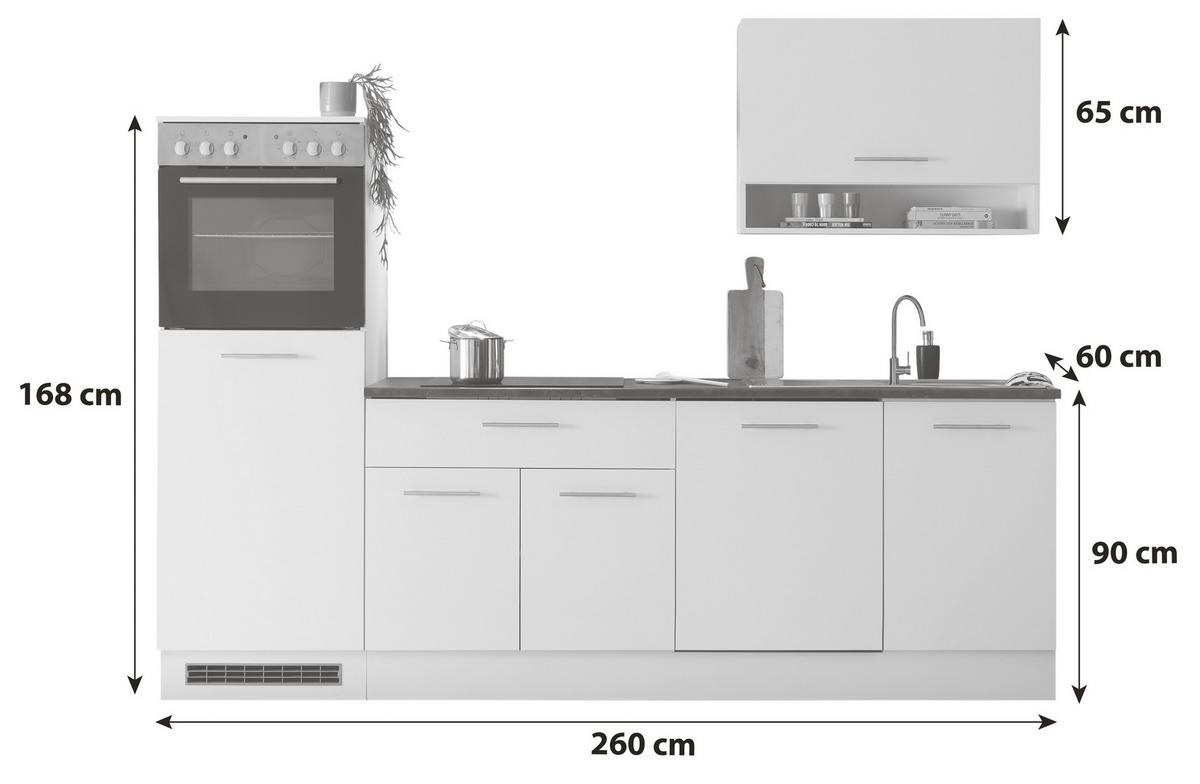 Küchenblock Eddy mit Geräten ca.260cm Weiß/Grau - Edelstahlfarben/Weiß, KONVENTIONELL, Holzwerkstoff/Metall (260cm) - P & B