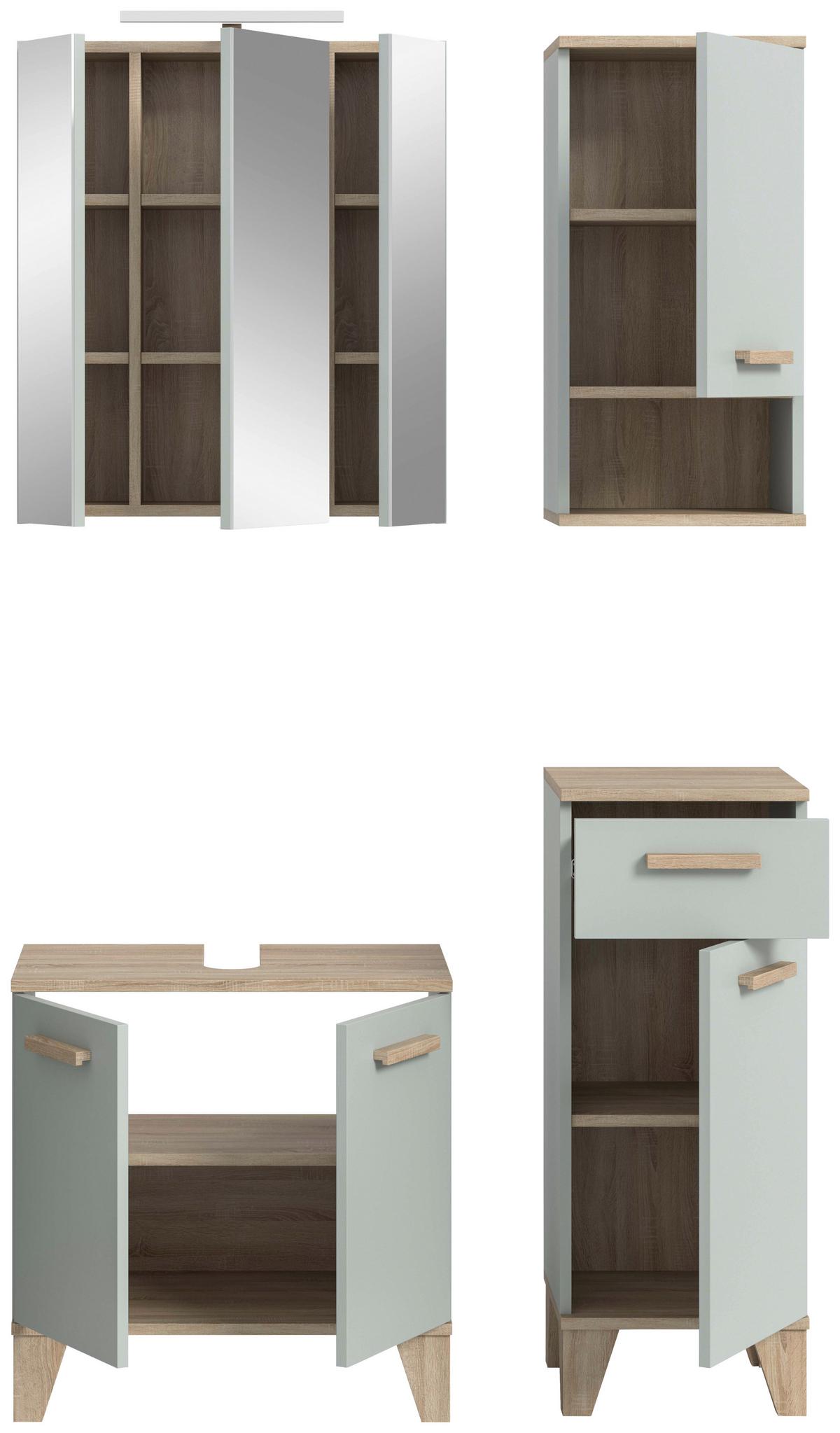 Badezimmer Star 5-tlg. ca. 94 cm Eiche/Graugrün - Eichefarben/Hellgrün, MODERN, Holzwerkstoff/Kunststoff (94cm) - MID.YOU